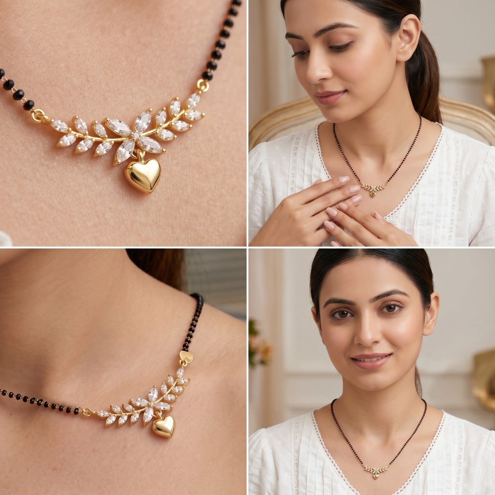 Zoraya Elegant Crystal Leaf Heart Mangalsutra