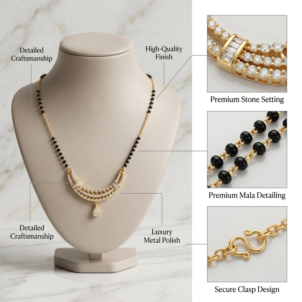 Zoraya Diamond Studded Black Bead Mangalsutra