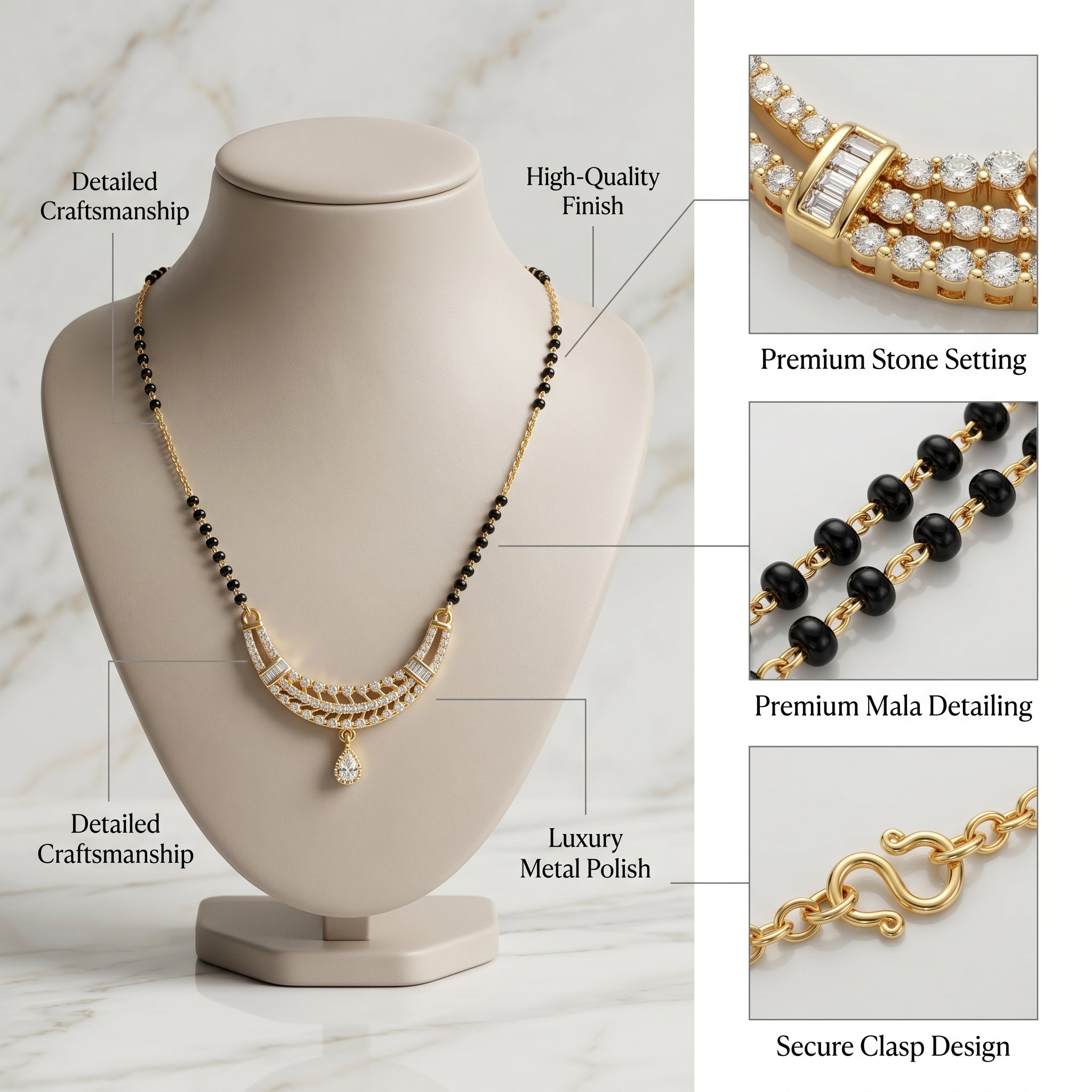 Zoraya Diamond Studded Black Bead Mangalsutra