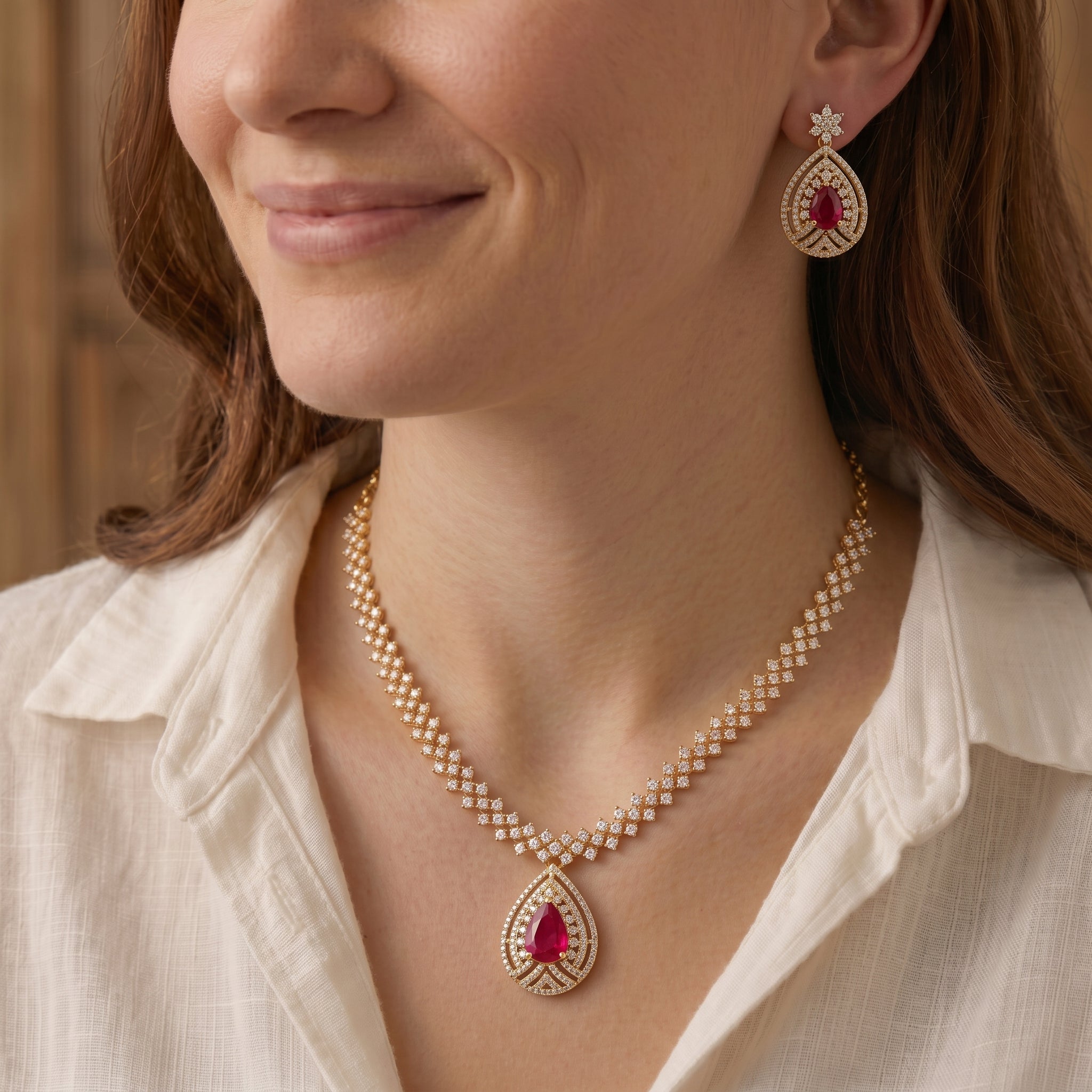 Zoraya Ruby Teardrop Necklace Set