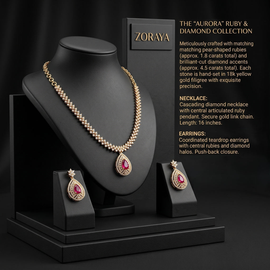 Zoraya Ruby Teardrop Necklace Set