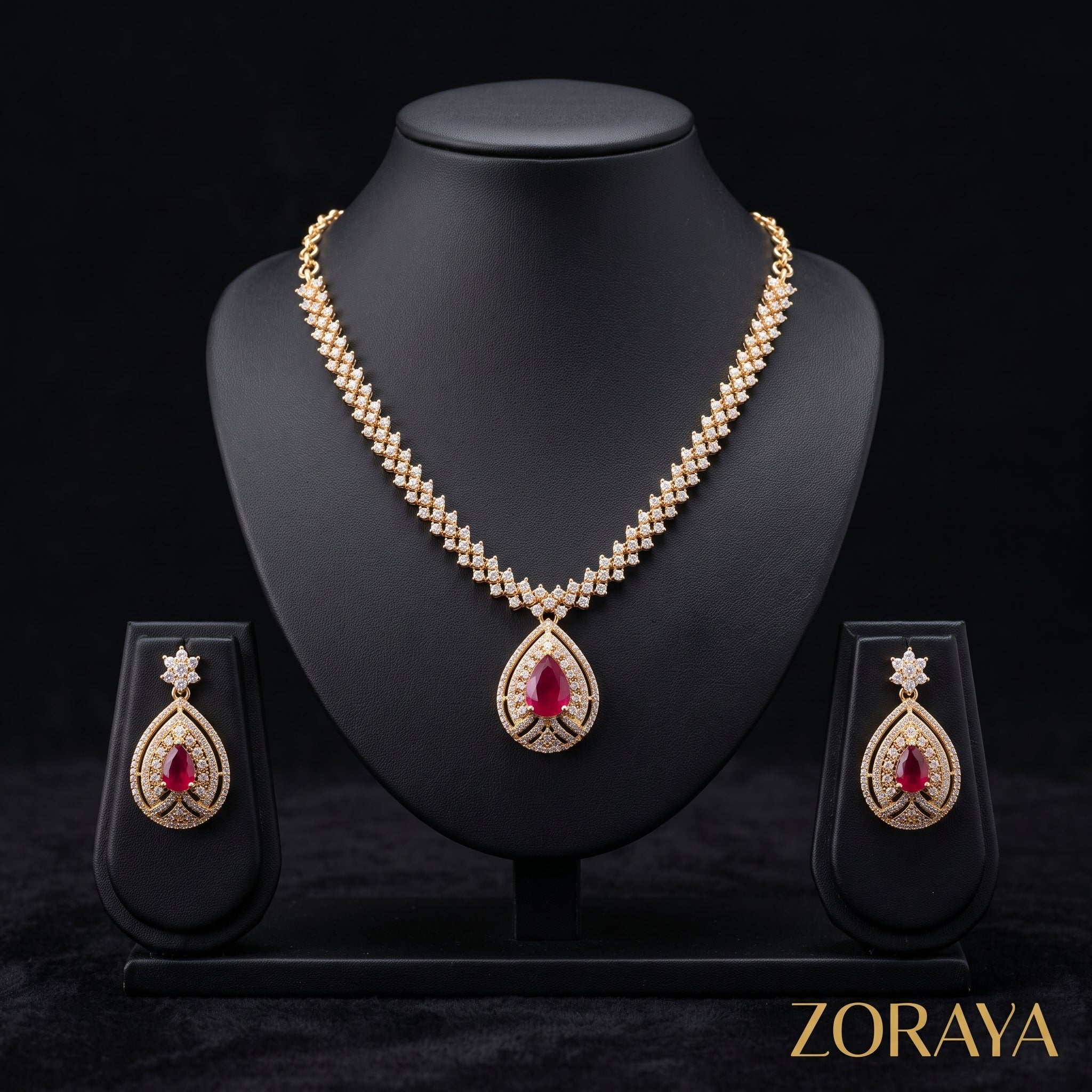 Zoraya Ruby Teardrop Necklace Set