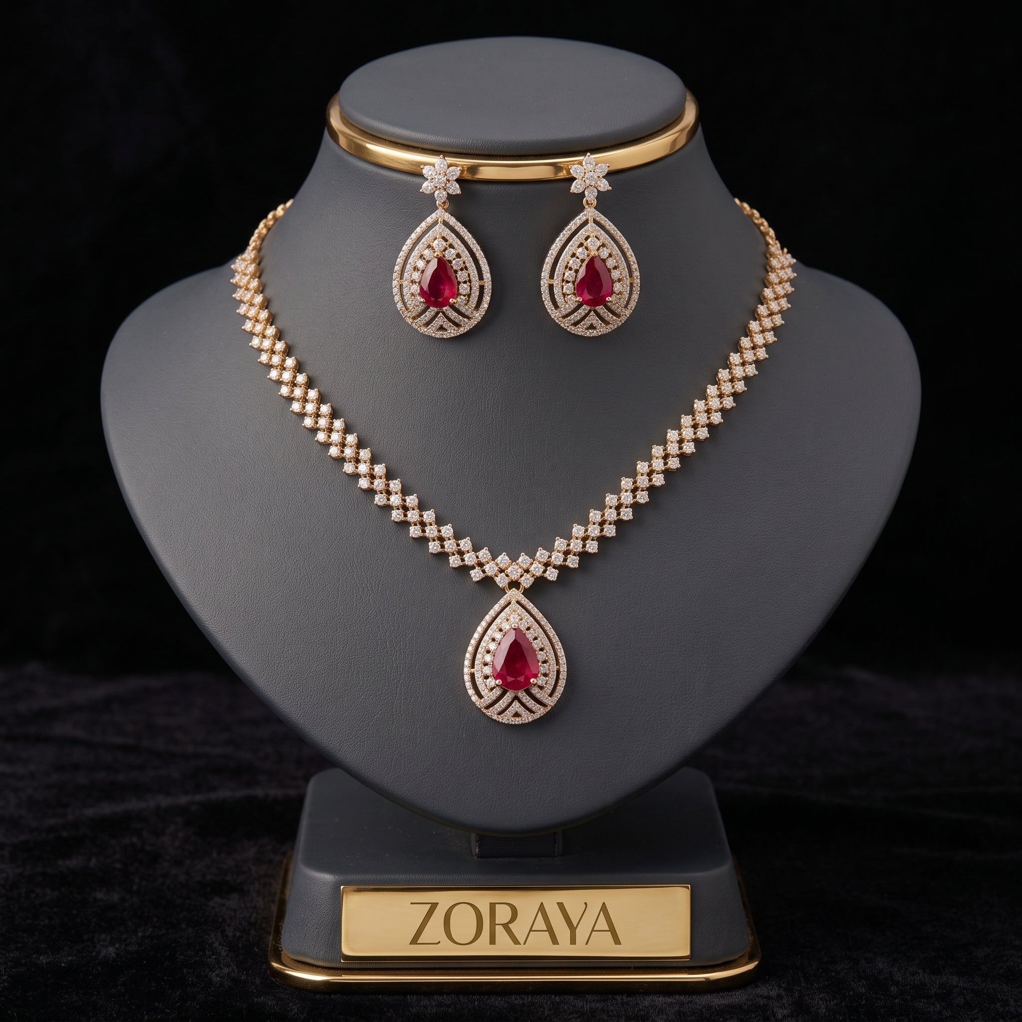 Zoraya Ruby Teardrop Necklace Set