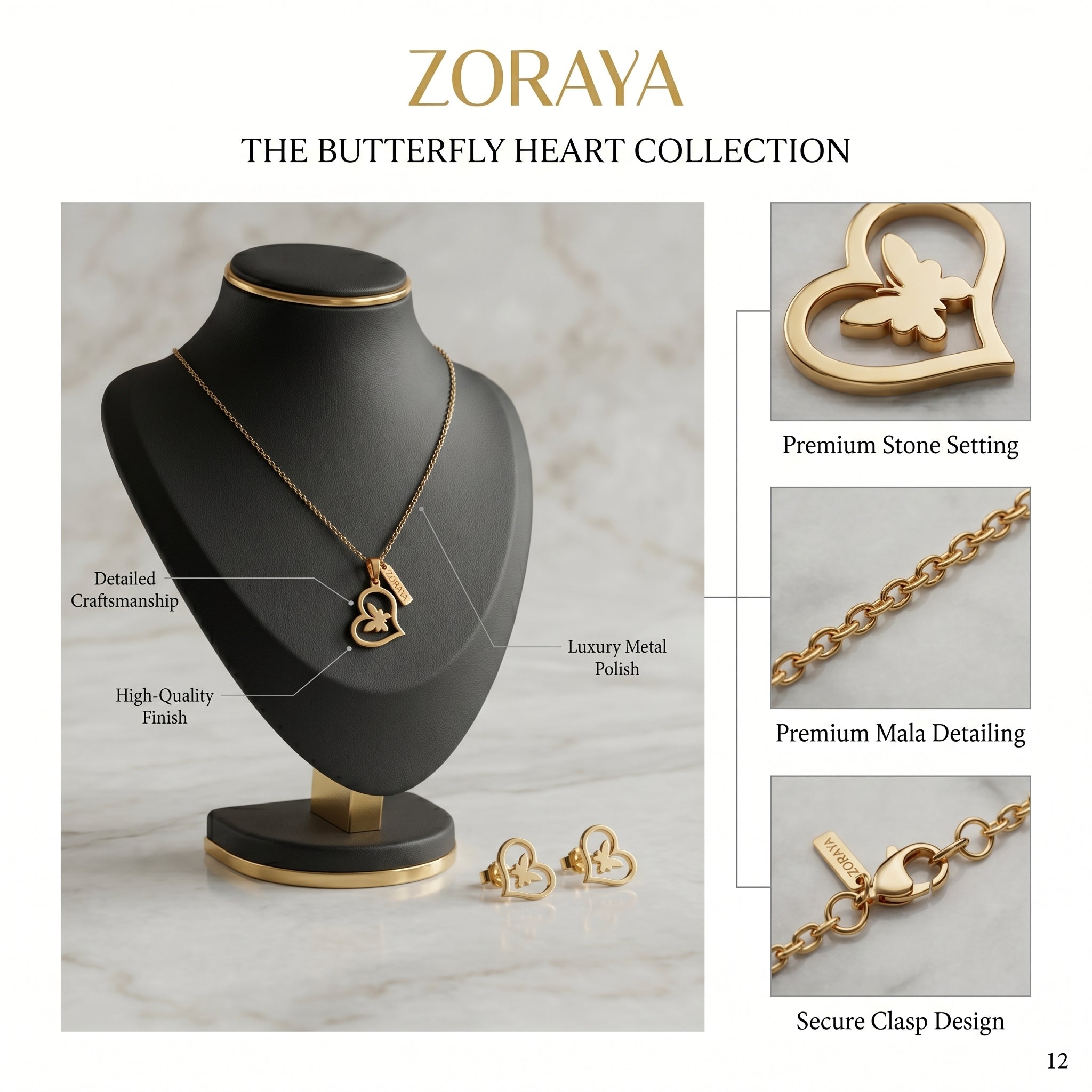 Zoraya Golden Heart Butterfly Set