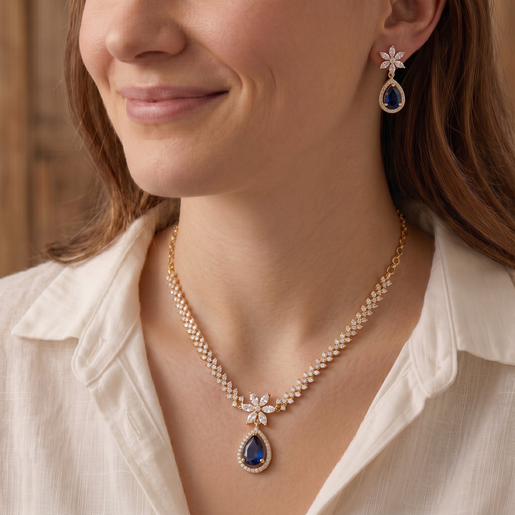 Zoraya Sparkling Diamond Look Necklace