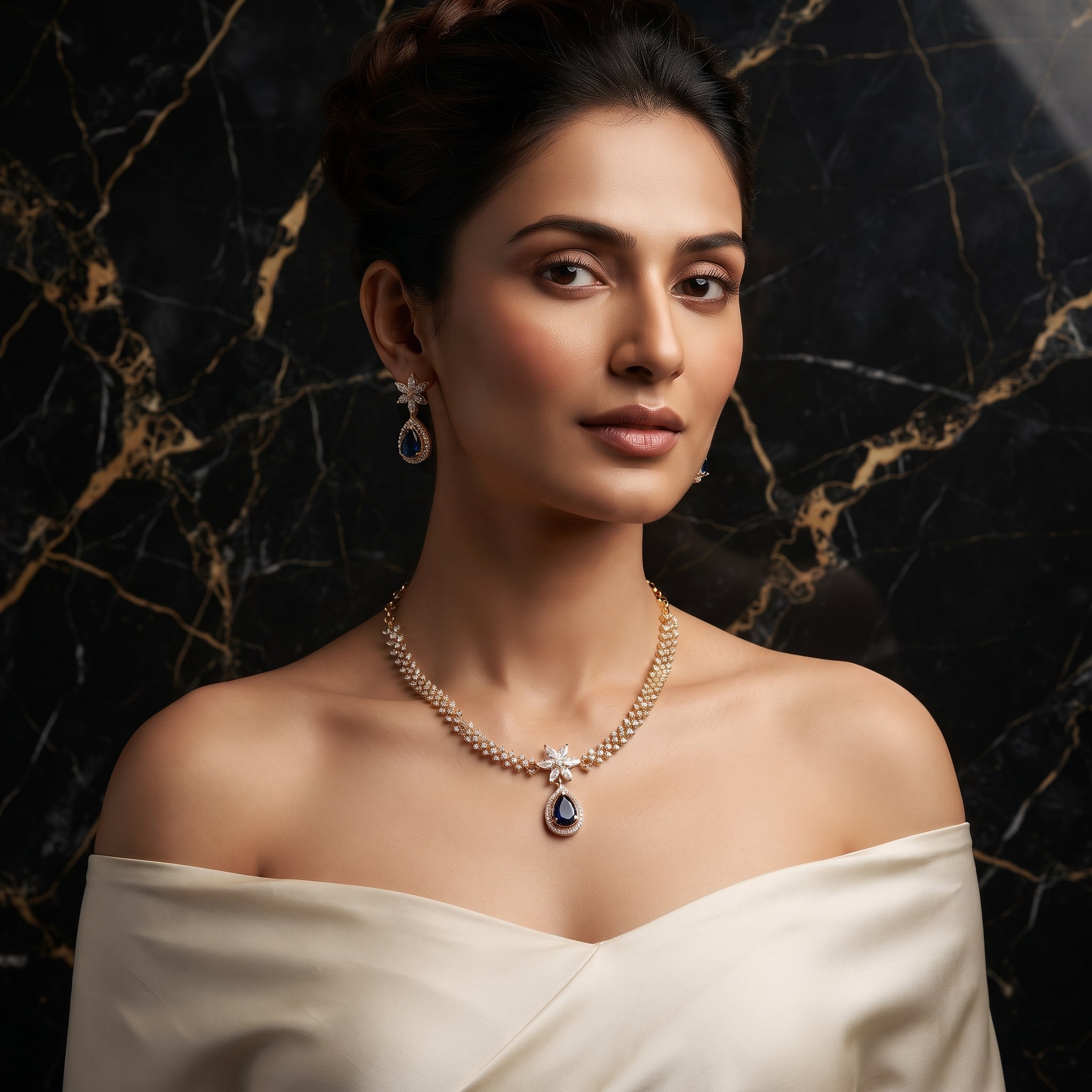 Zoraya Sparkling Diamond Look Necklace
