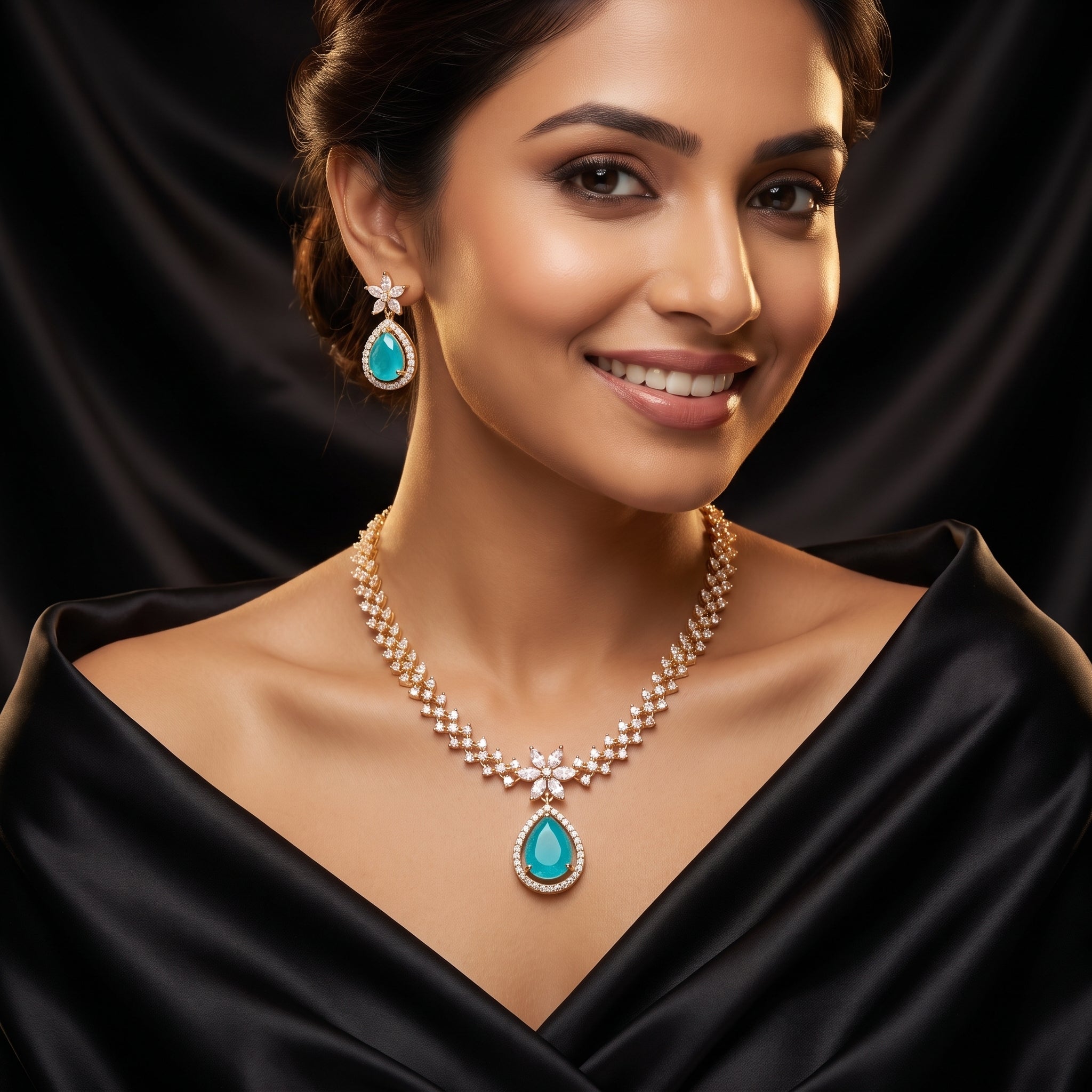 Zoraya Emerald Teardrop Necklace Set