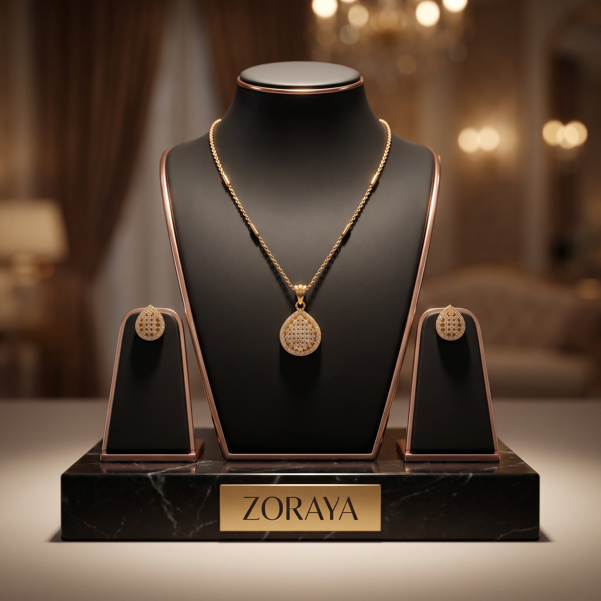 Zoraya Golden Teardrop Pendant Set