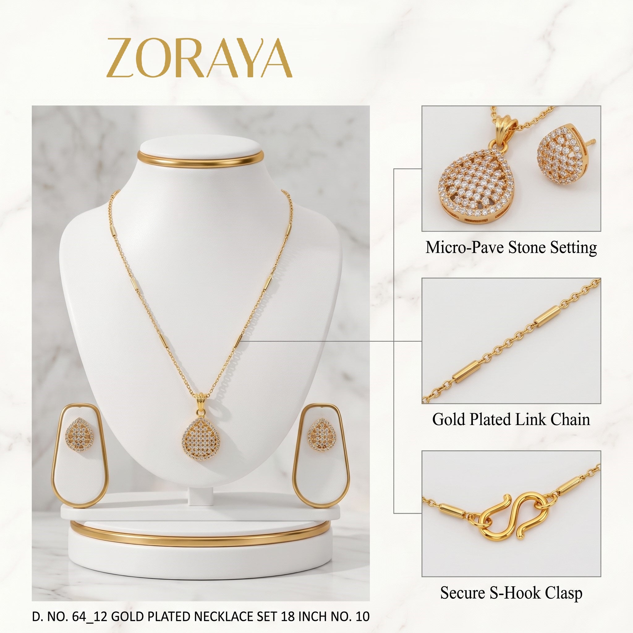 Zoraya Golden Teardrop Pendant Set