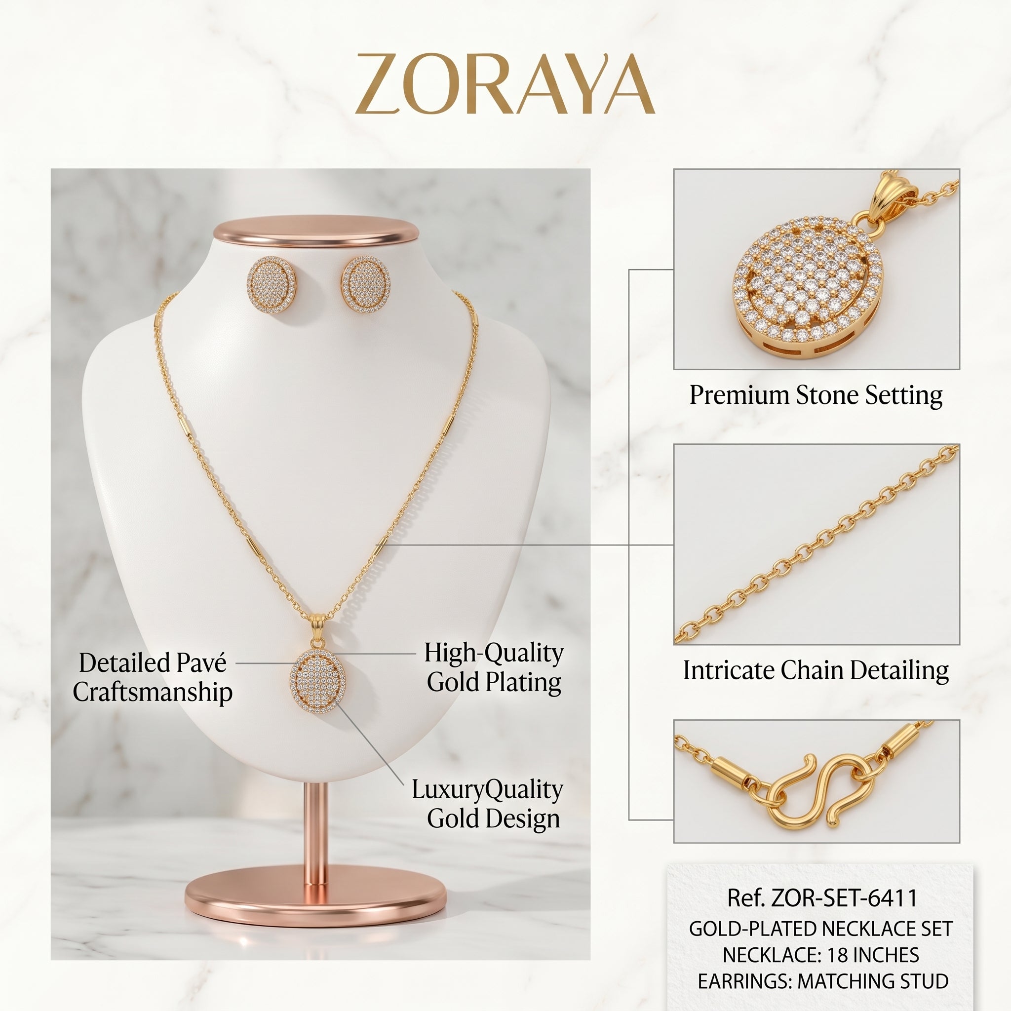 Zoraya Gold Sparkle Pendant Set