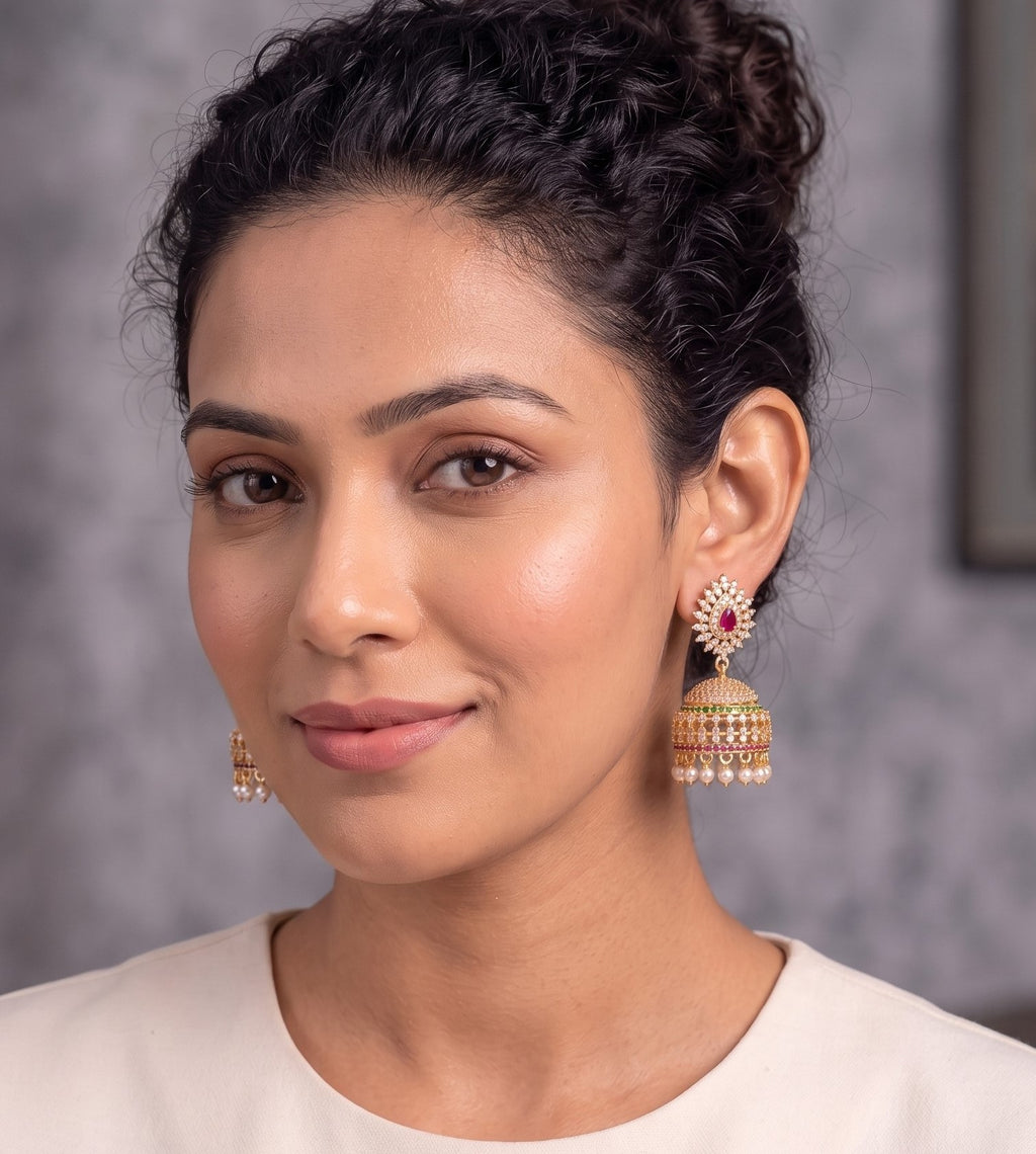 Zoraya Ruby Pearl Jhumka Earrings