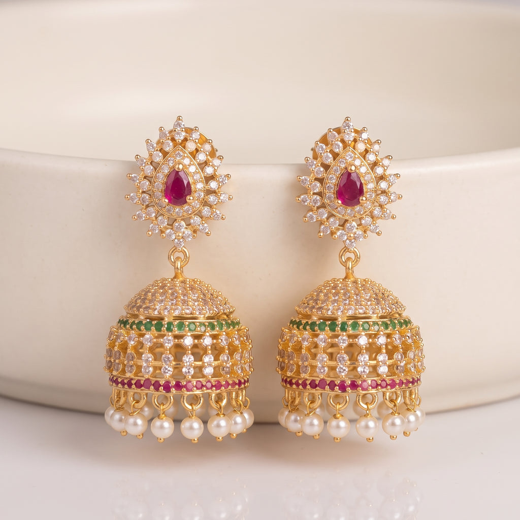 Zoraya Ruby Pearl Jhumka Earrings