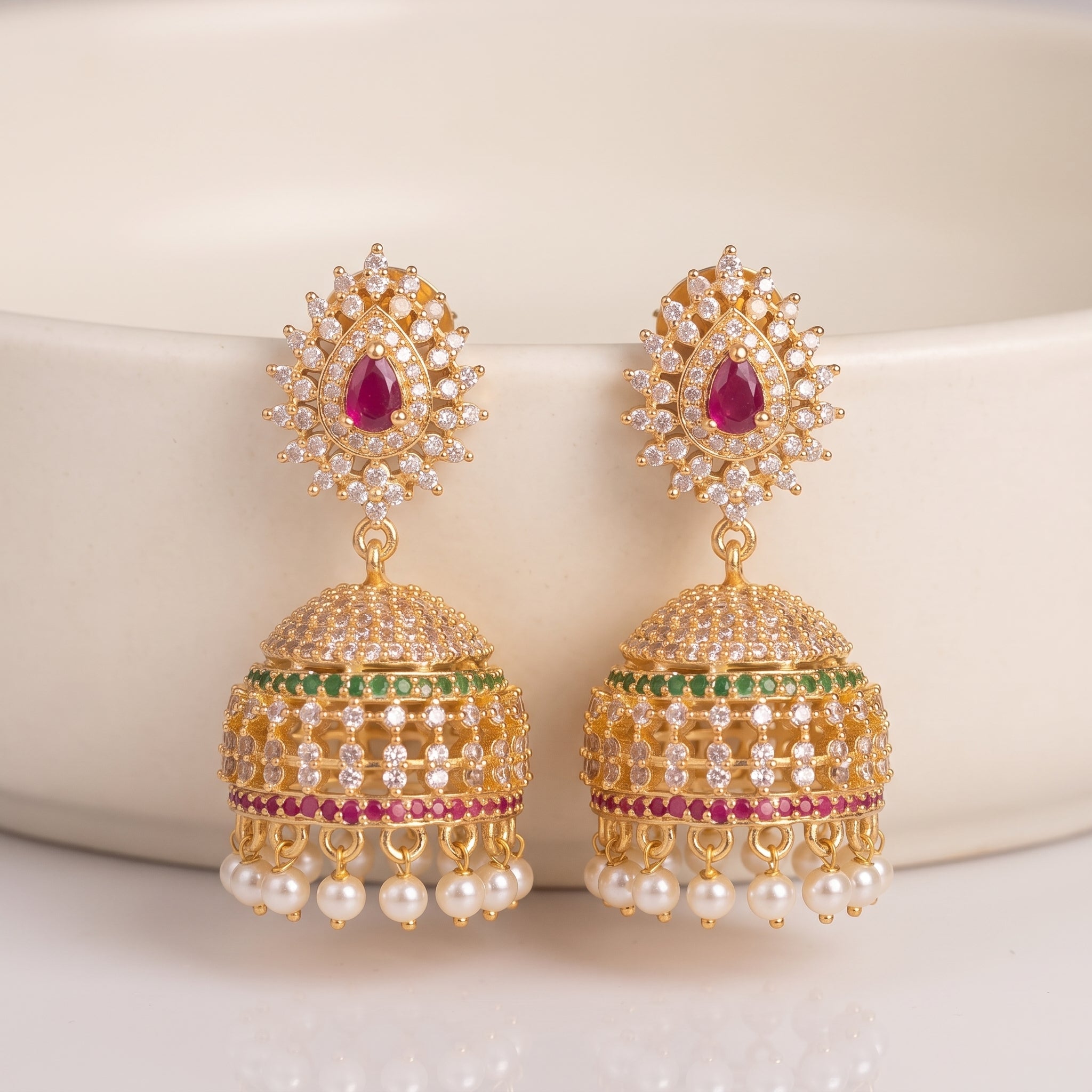 Zoraya Ruby Pearl Jhumka Earrings