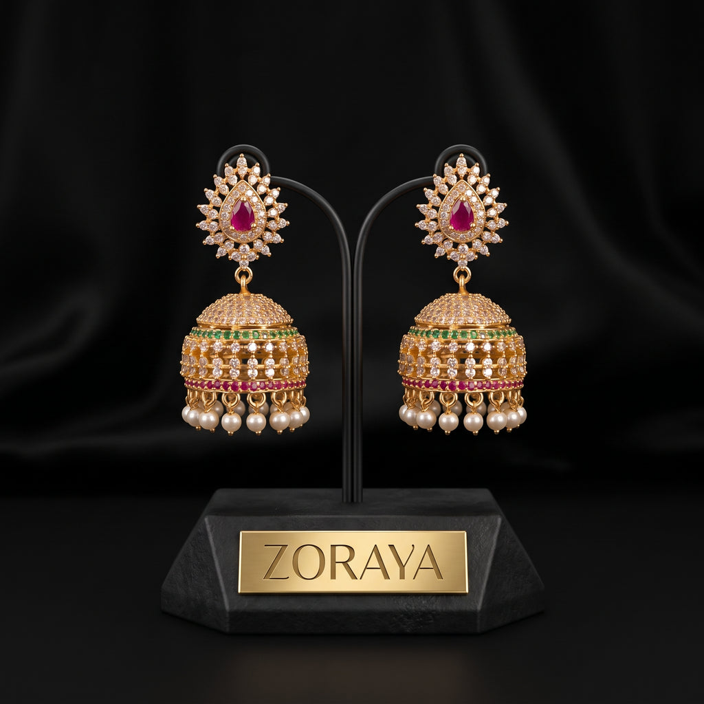 Zoraya Ruby Pearl Jhumka Earrings