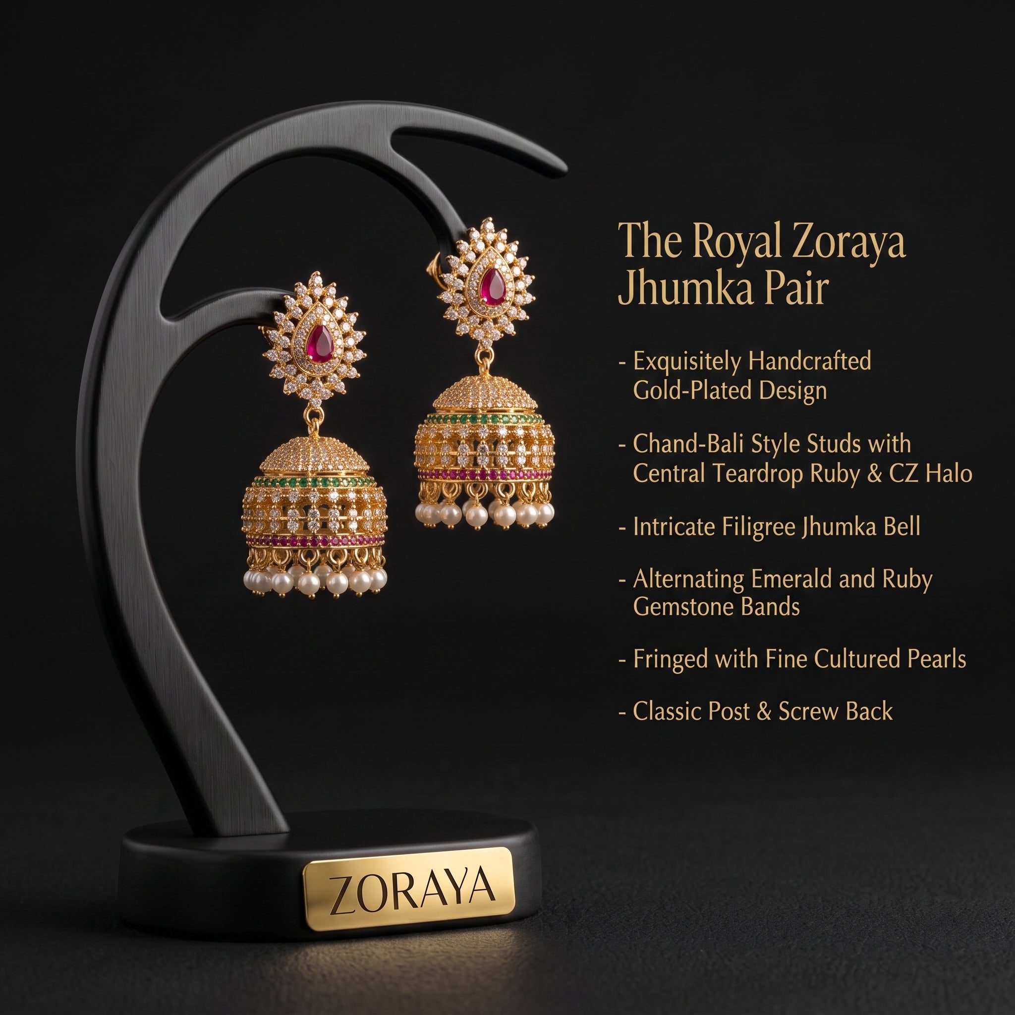 Zoraya Ruby Pearl Jhumka Earrings