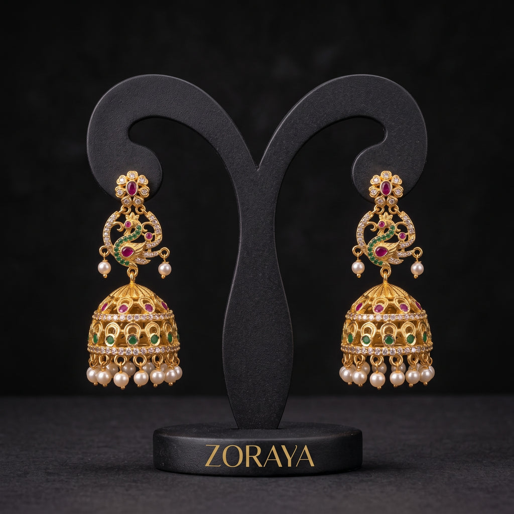 Zoraya Royal Peacock Jhumka Earrings