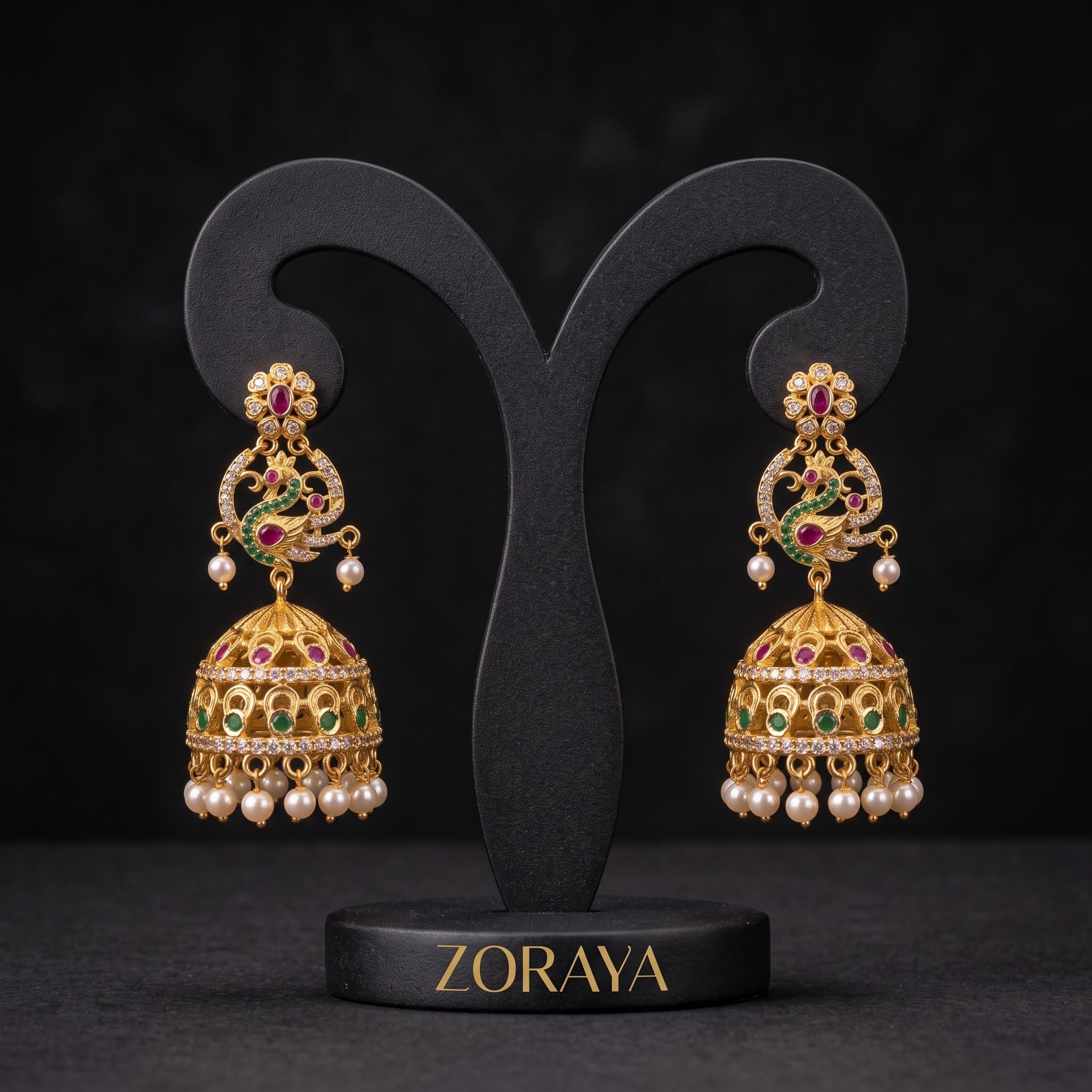 Zoraya Royal Peacock Jhumka Earrings