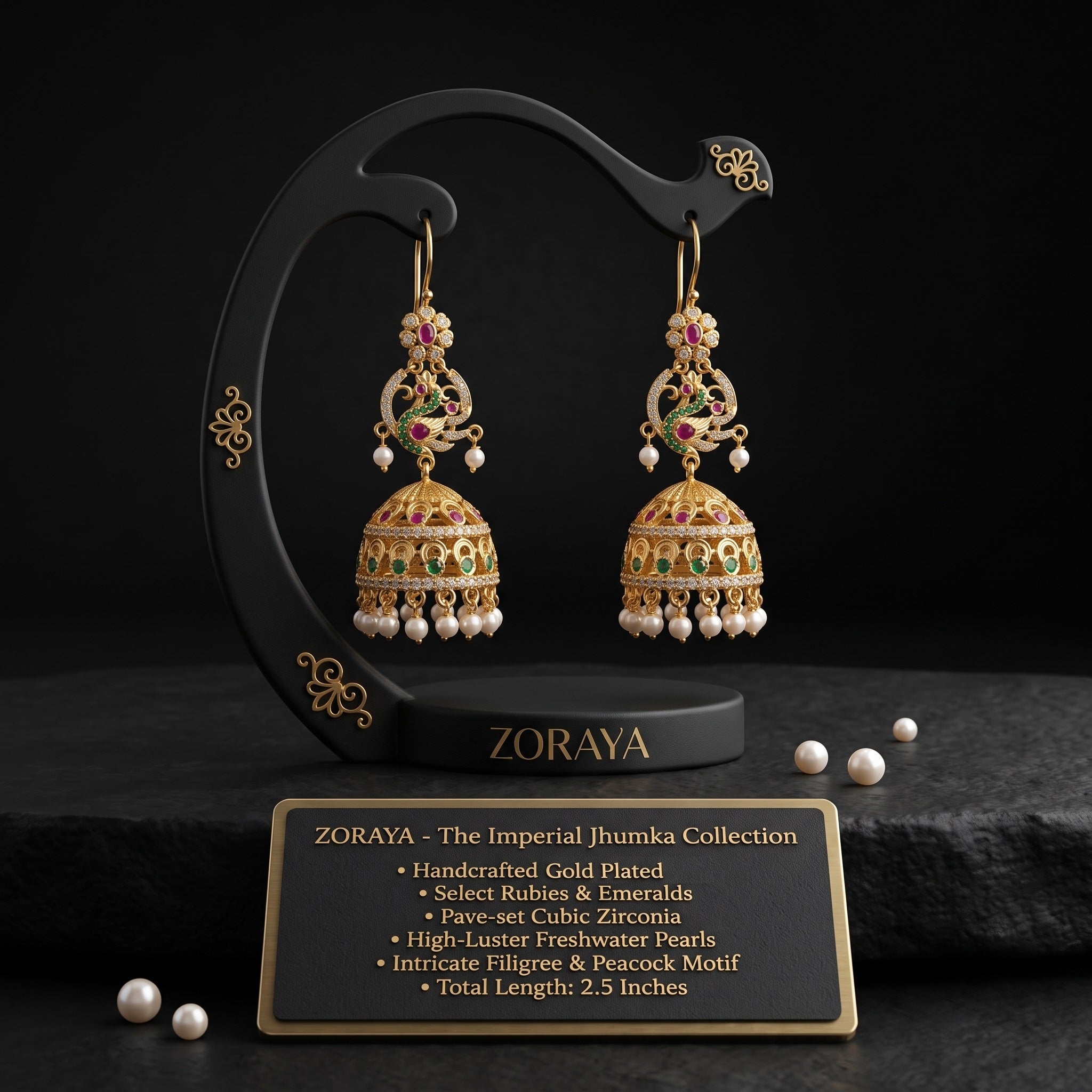 Zoraya Royal Peacock Jhumka Earrings