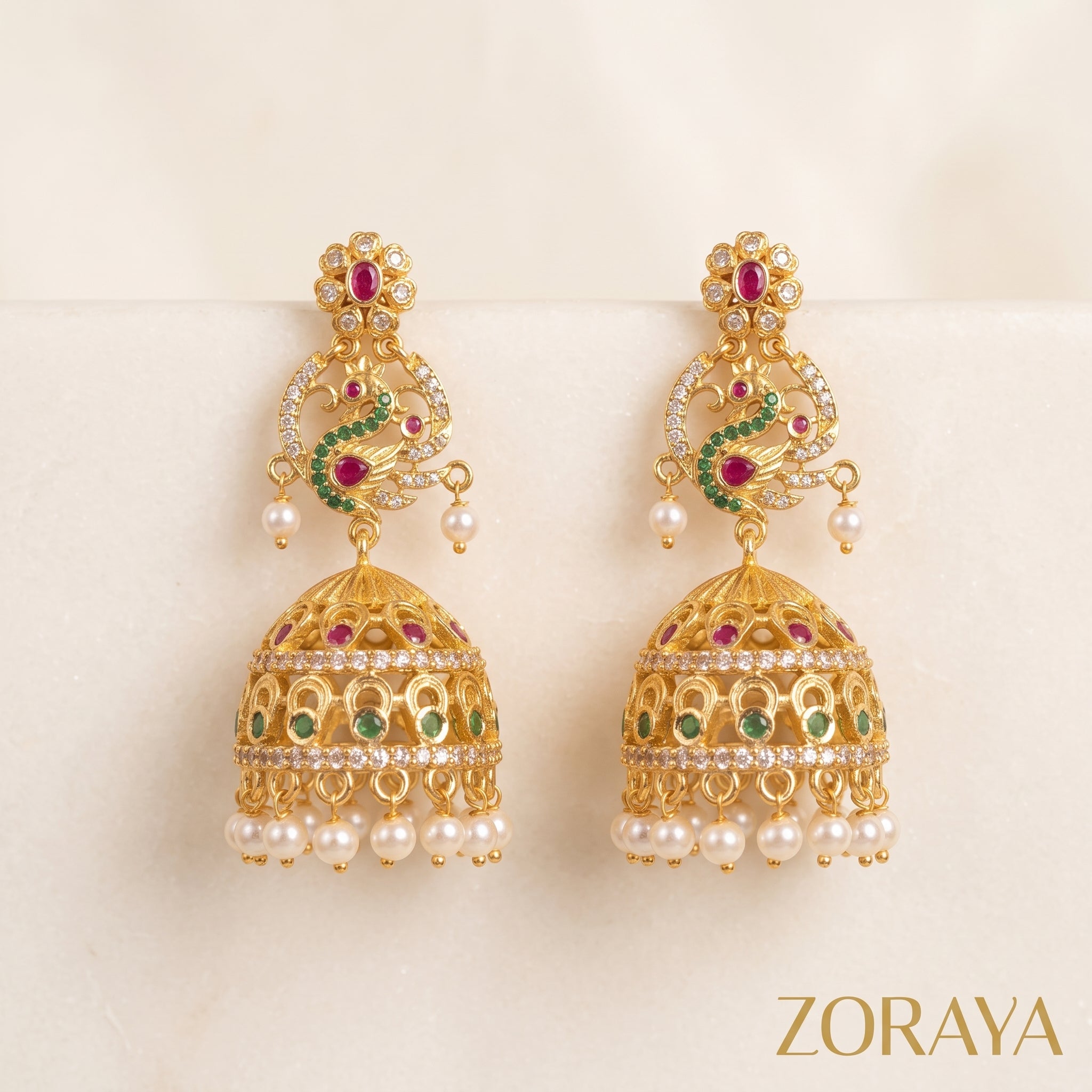 Zoraya Royal Peacock Jhumka Earrings