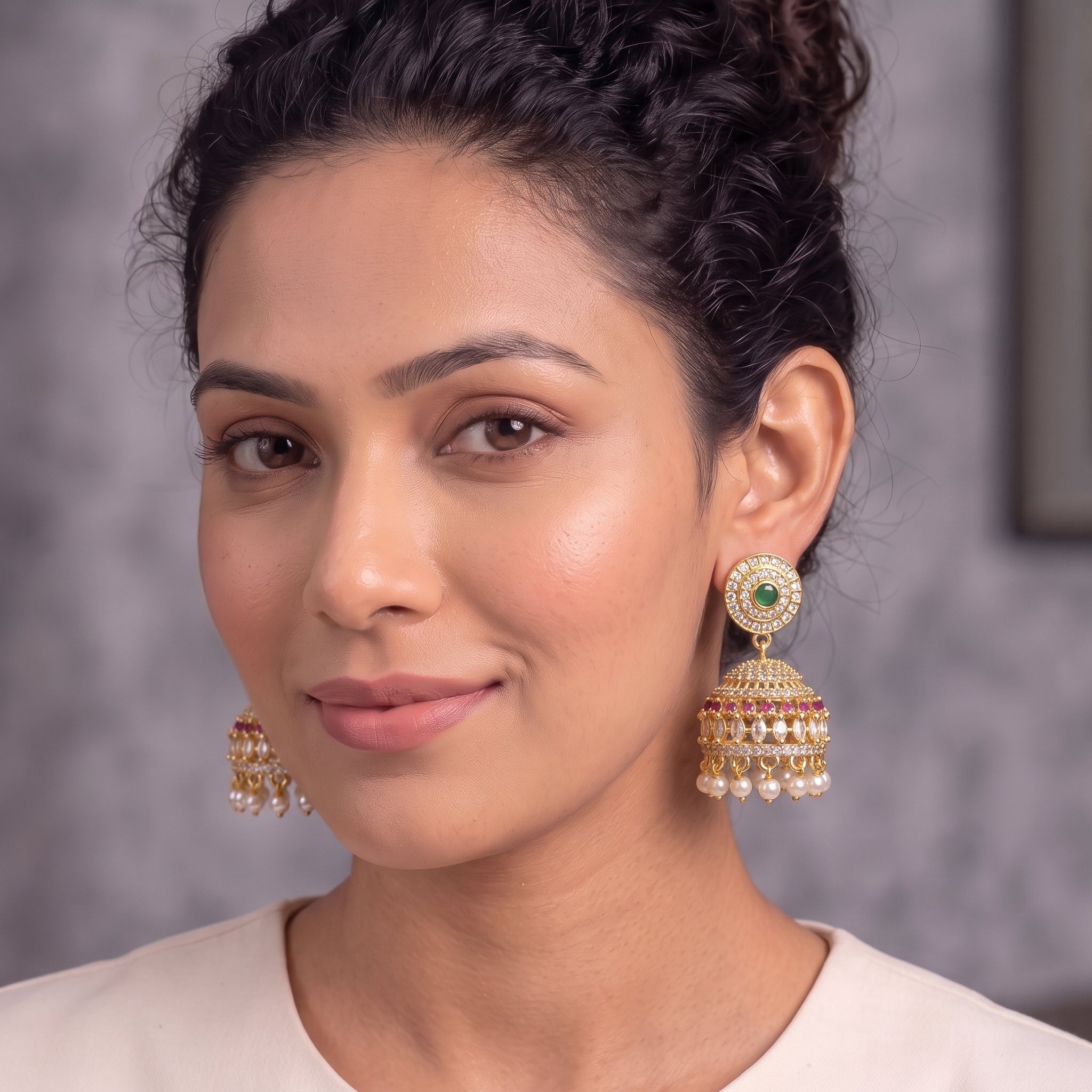 Zoraya Emerald Pearl Jhumka Earrings