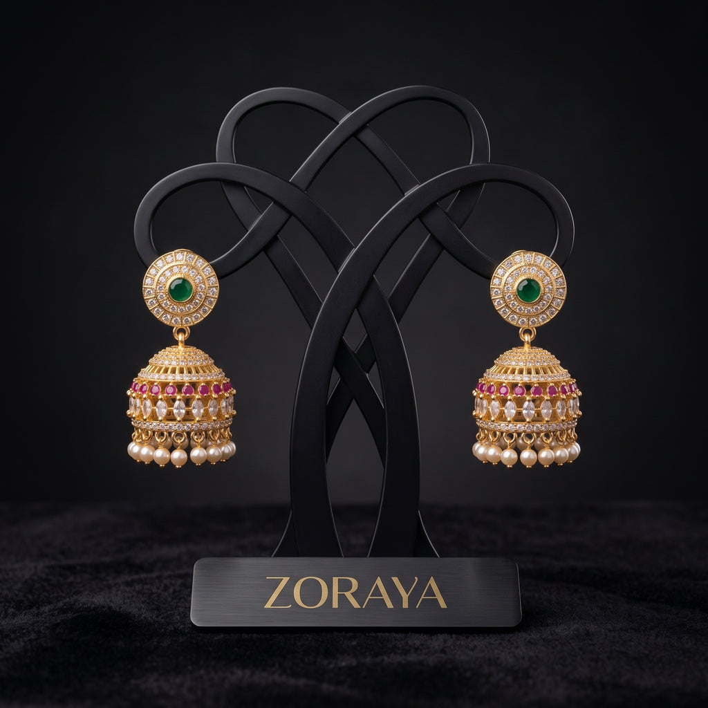 Zoraya Emerald Pearl Jhumka Earrings