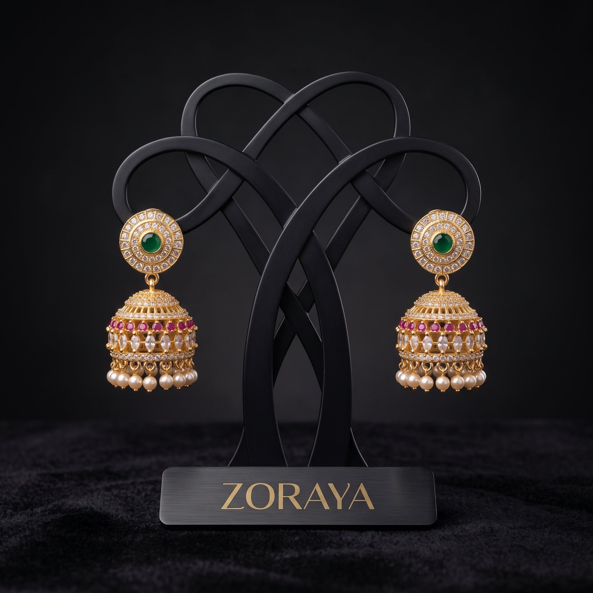 Zoraya Emerald Pearl Jhumka Earrings