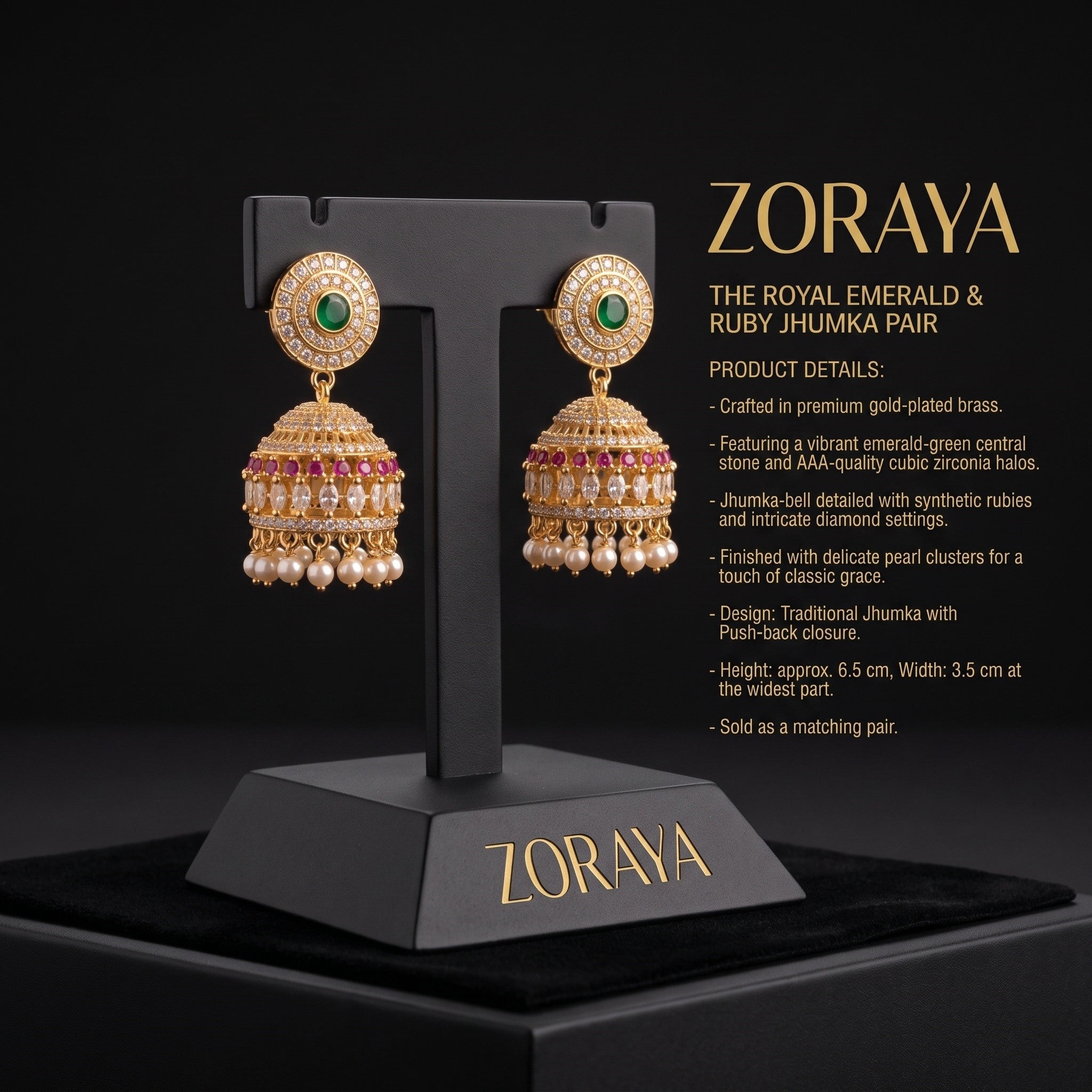 Zoraya Emerald Pearl Jhumka Earrings