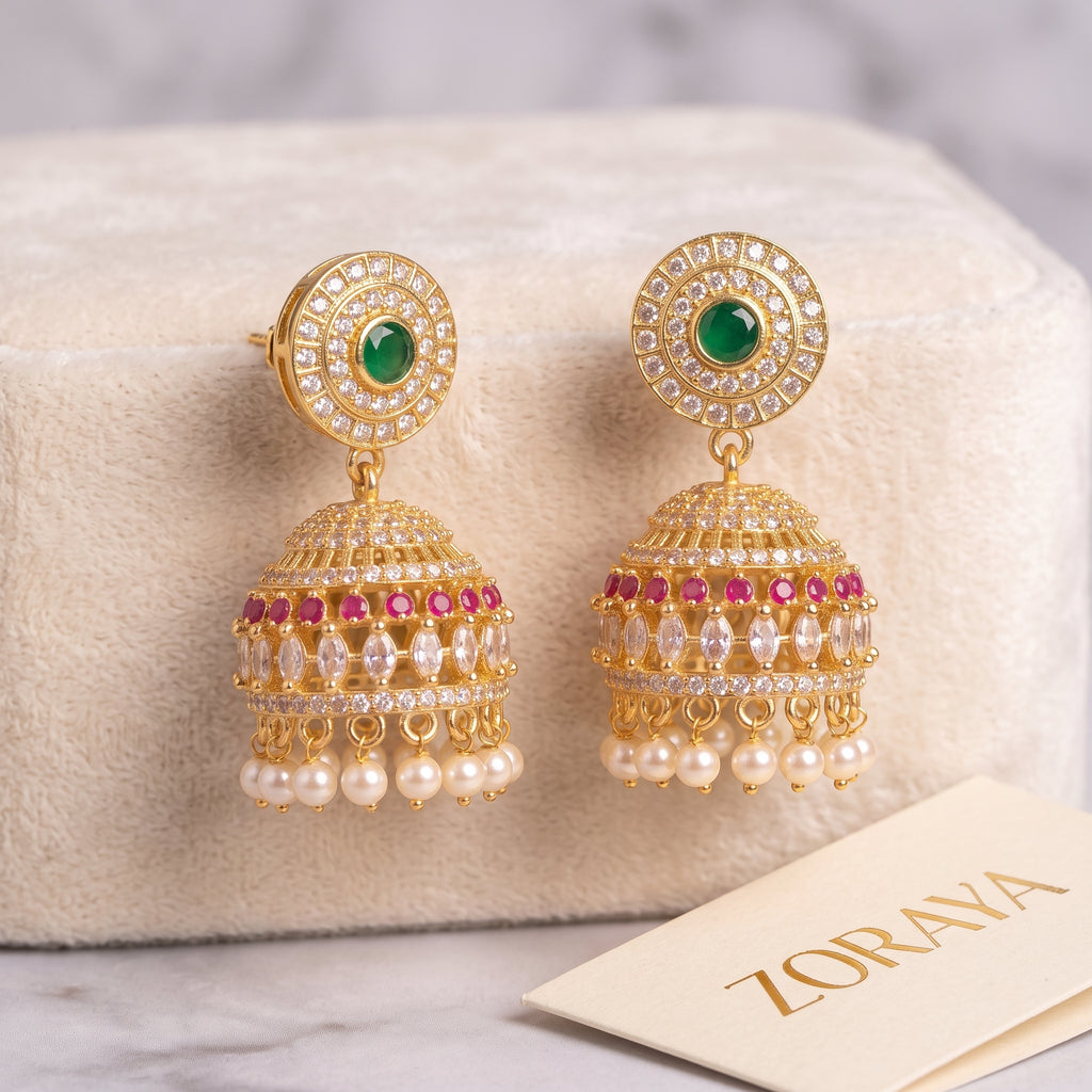 Zoraya Emerald Pearl Jhumka Earrings