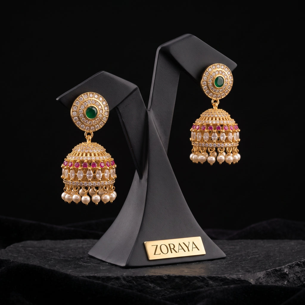 Zoraya Emerald Pearl Jhumka Earrings