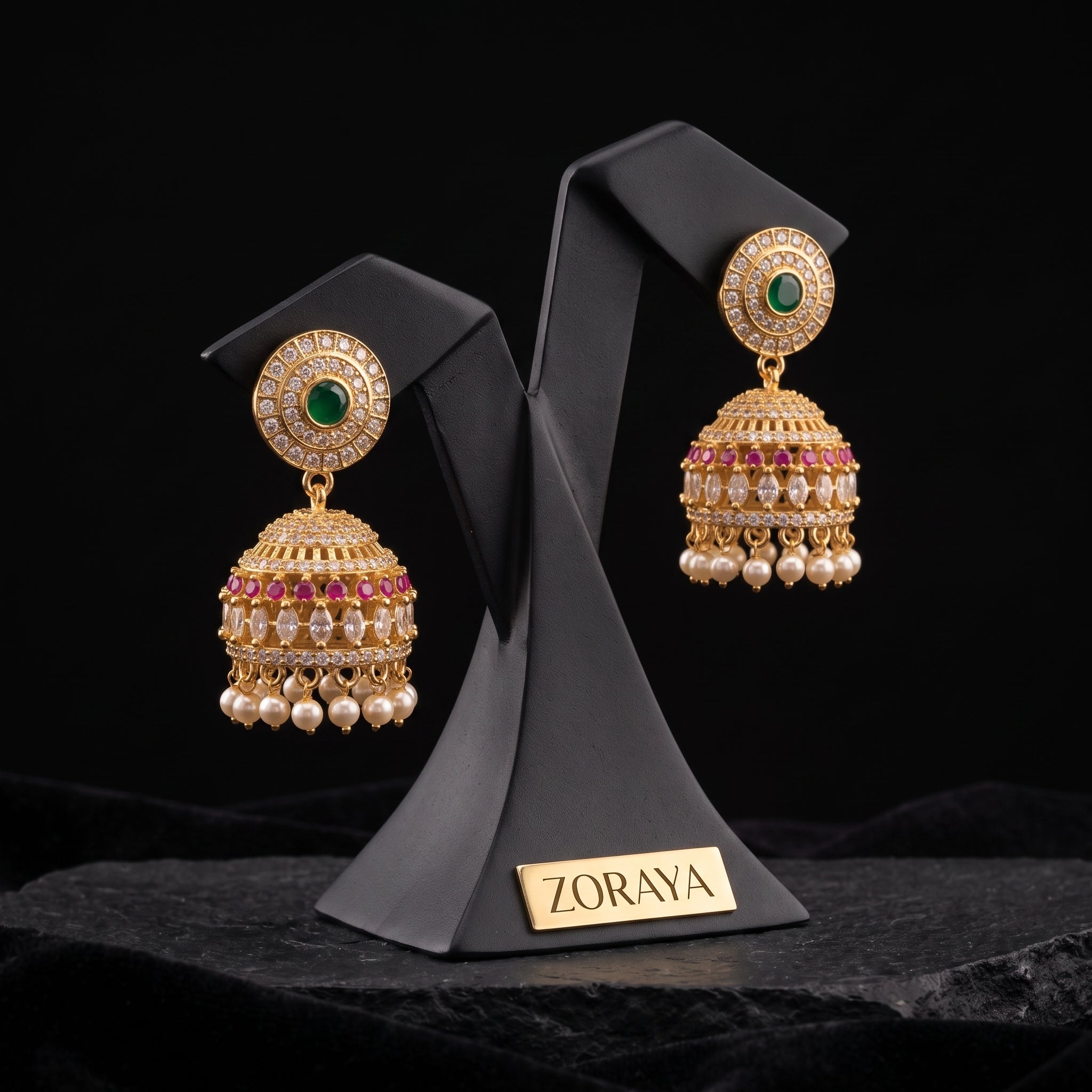 Zoraya Emerald Pearl Jhumka Earrings
