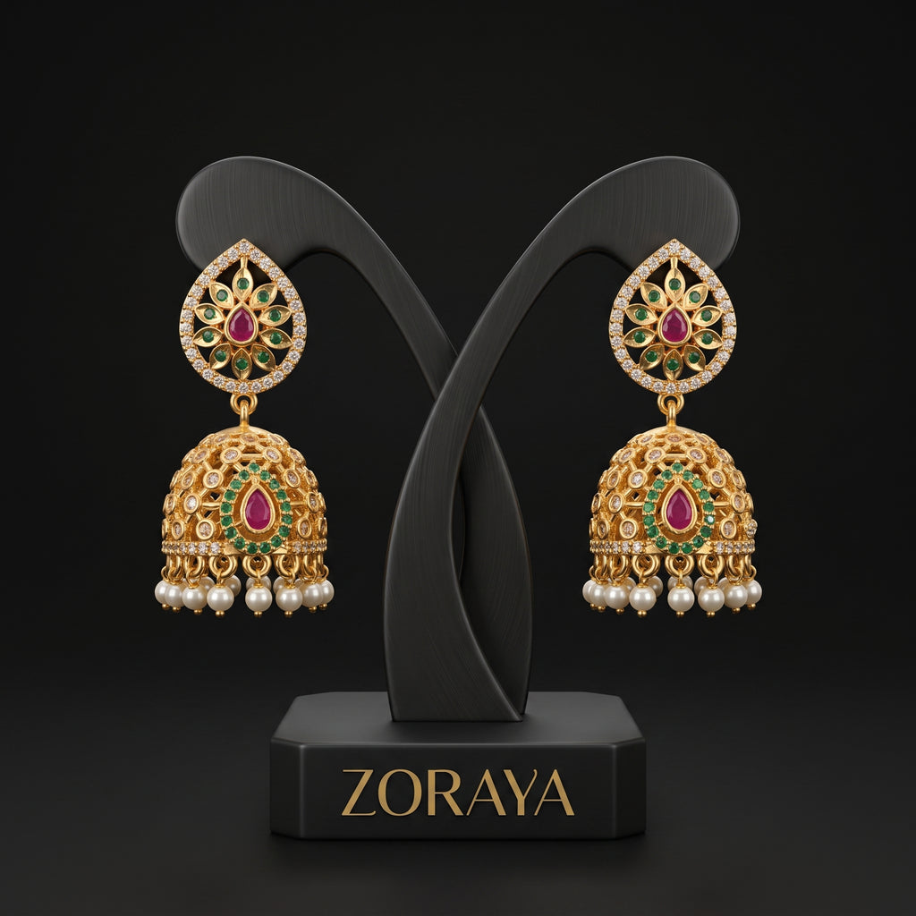 Zoraya Royal Floral Jhumka Earrings