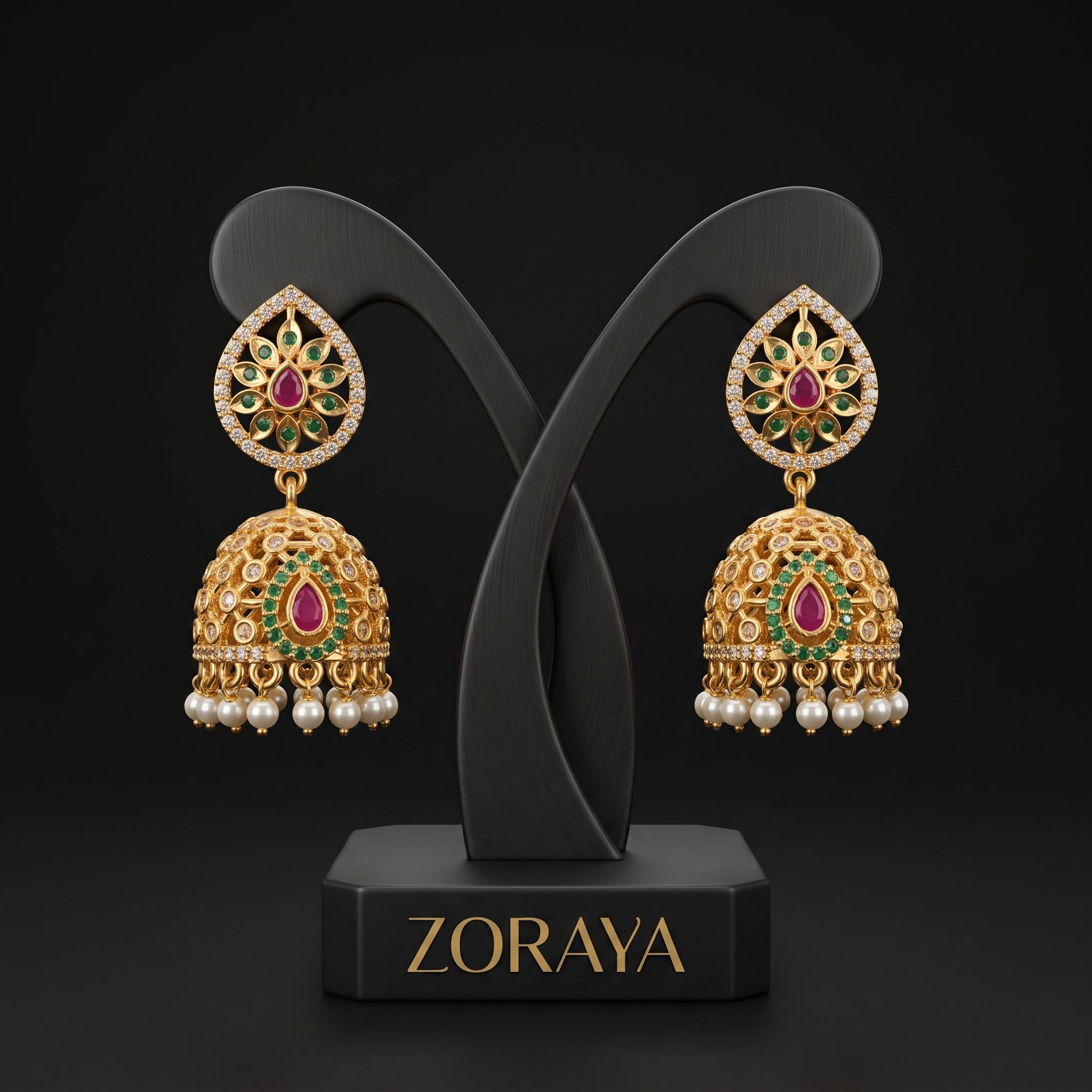 Zoraya Royal Floral Jhumka Earrings