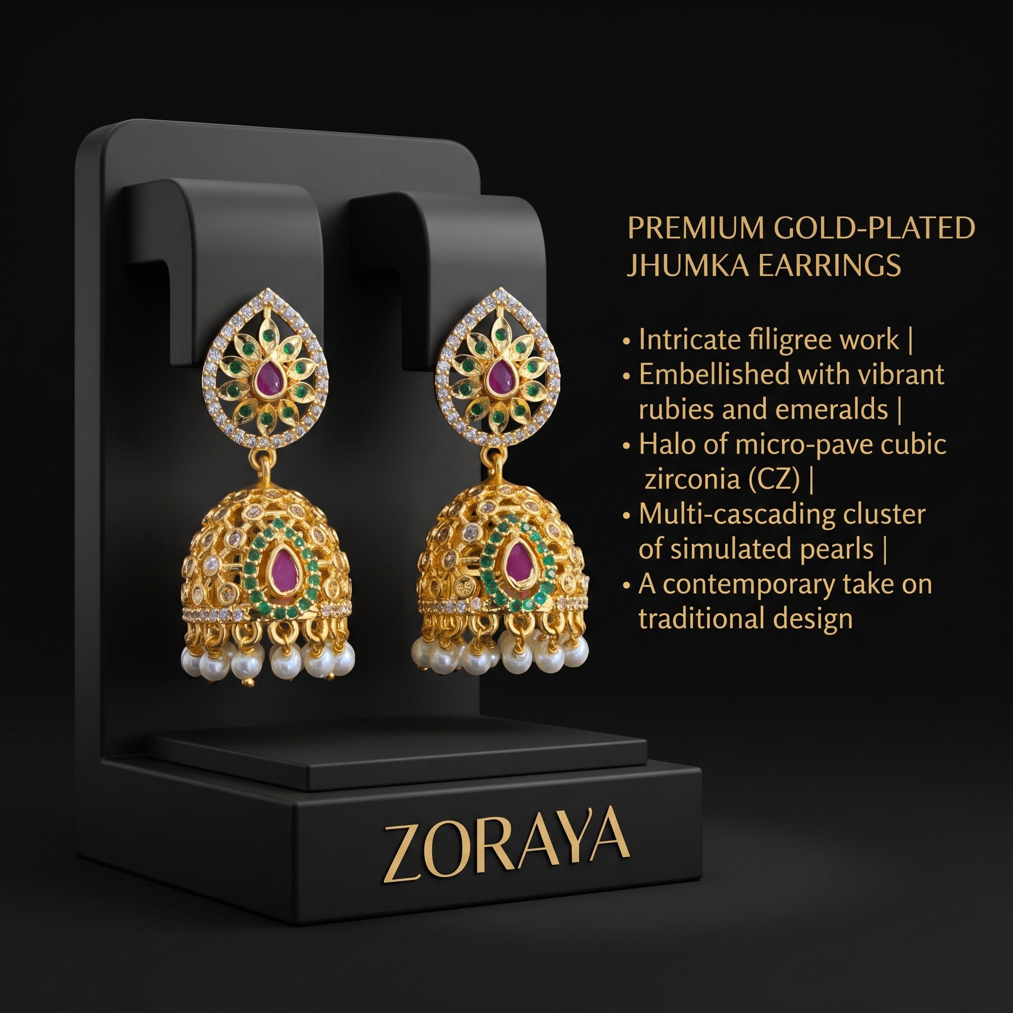 Zoraya Royal Floral Jhumka Earrings