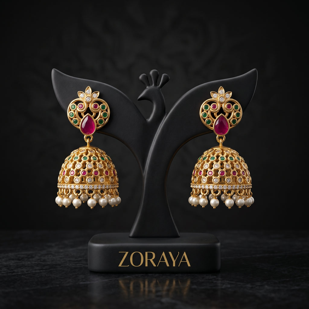 Zoraya Ruby Pearl Jhumka Earrings