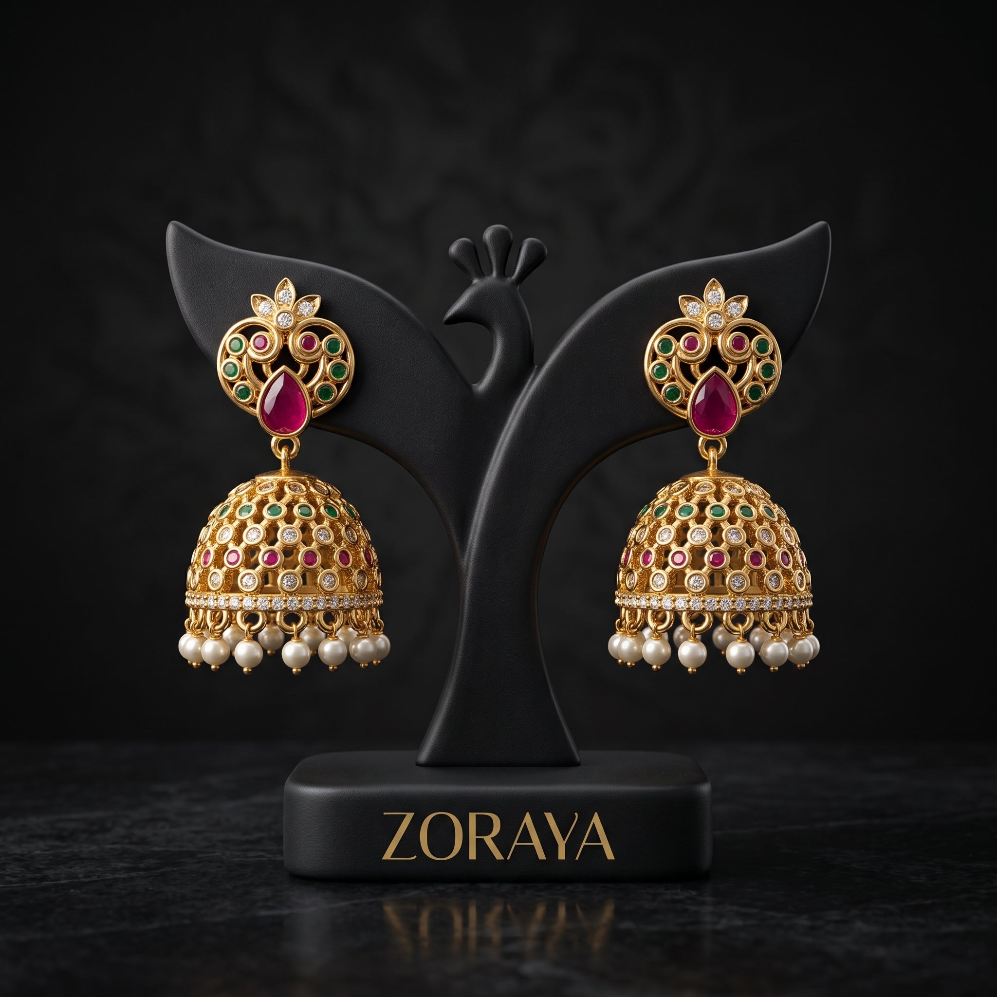 Zoraya Ruby Pearl Jhumka Earrings