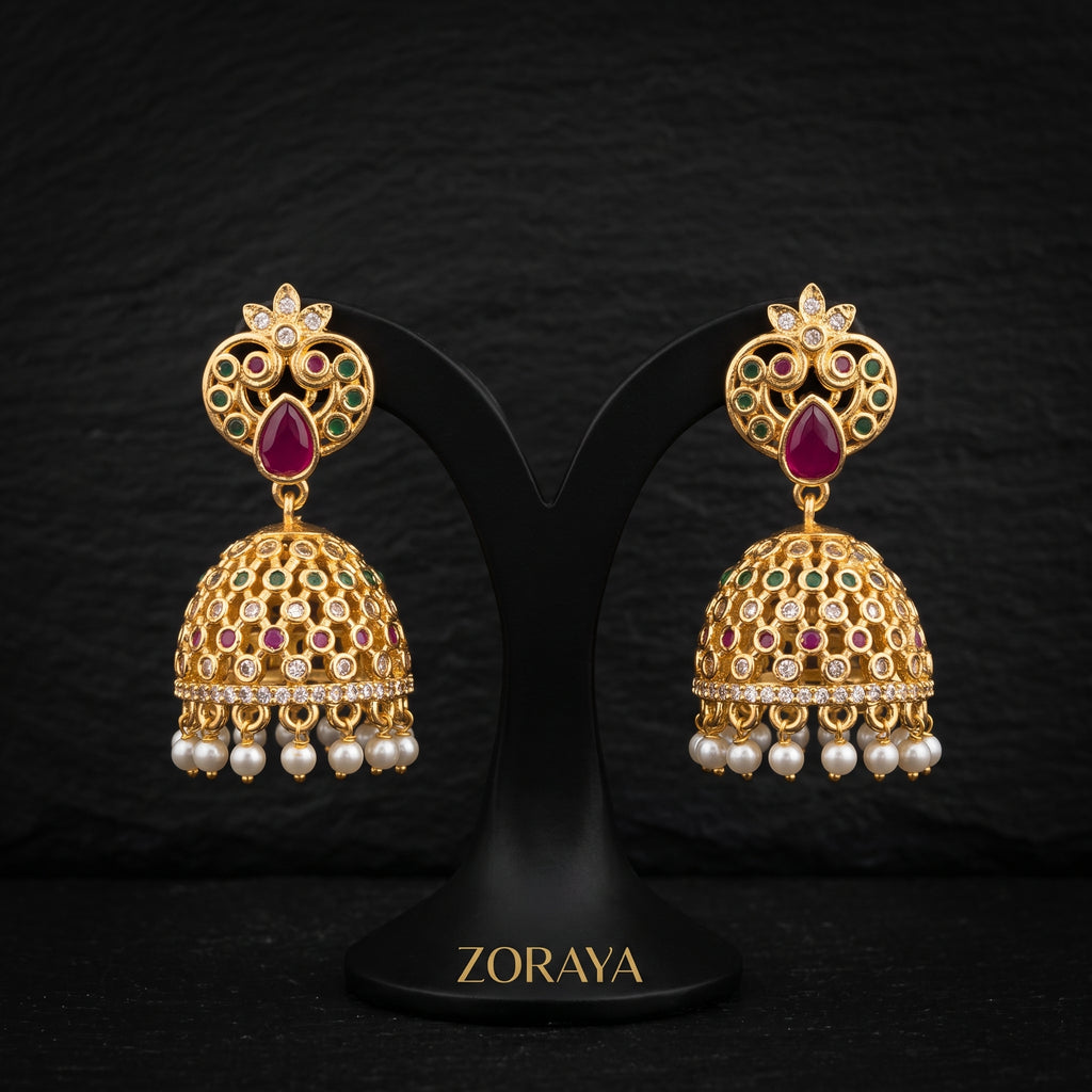 Zoraya Ruby Pearl Jhumka Earrings