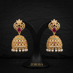 Zoraya Ruby Pearl Jhumka Earrings
