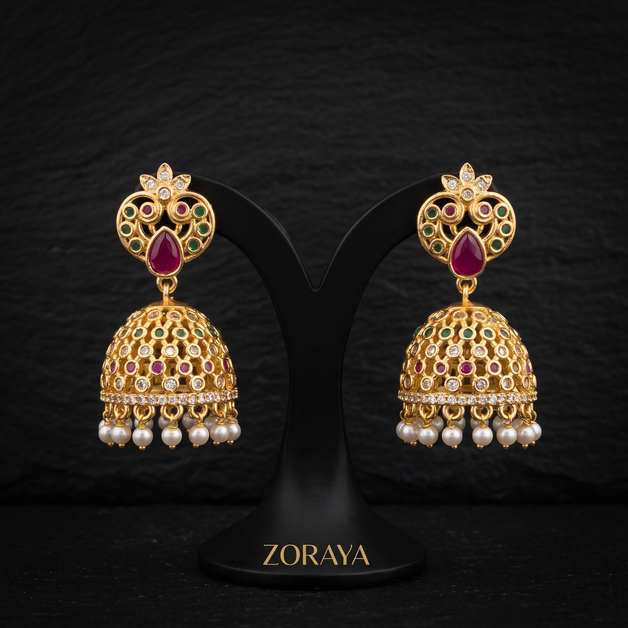 Zoraya Ruby Pearl Jhumka Earrings