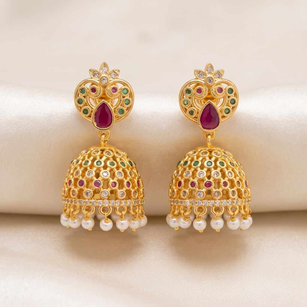 Zoraya Ruby Pearl Jhumka Earrings
