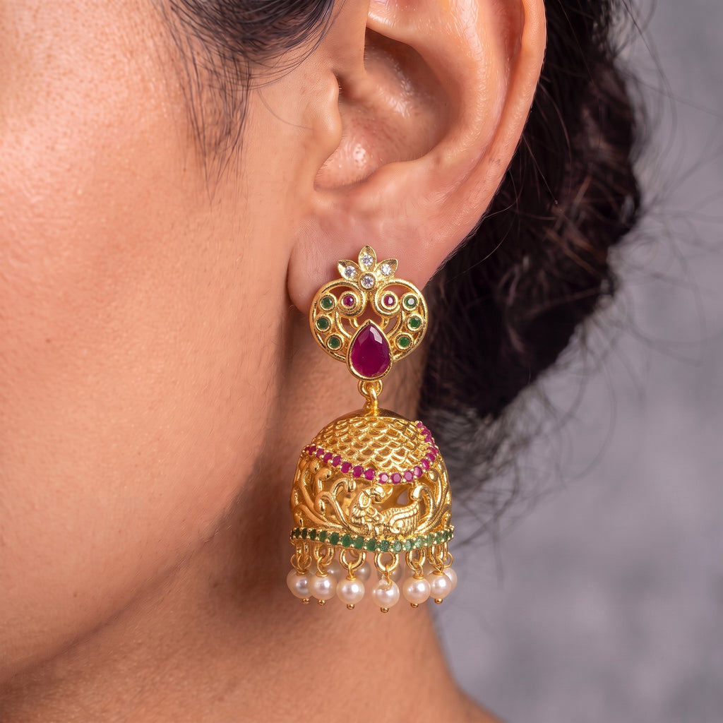 Royal Peacock Pearl Jhumka Earrings