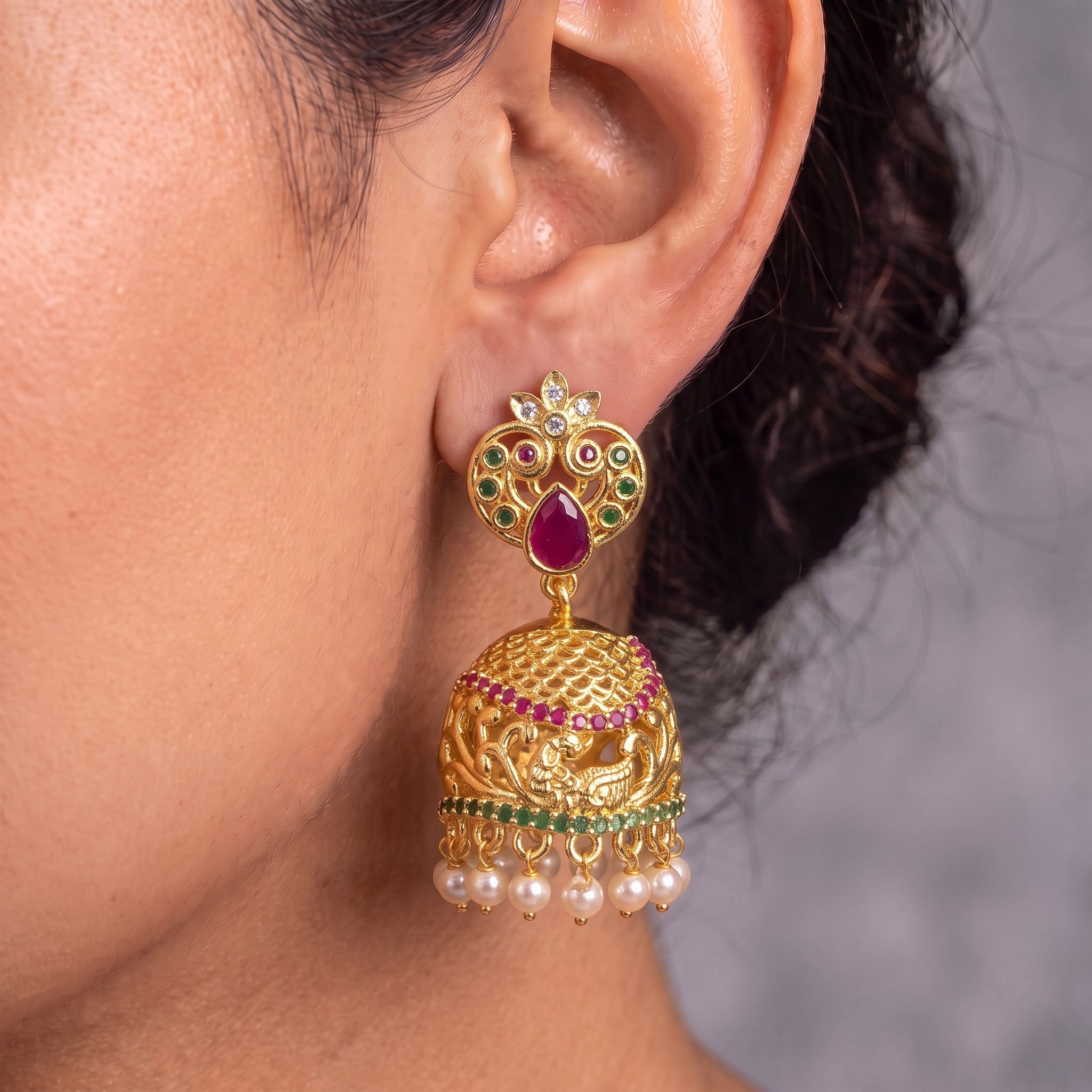 Royal Peacock Pearl Jhumka Earrings