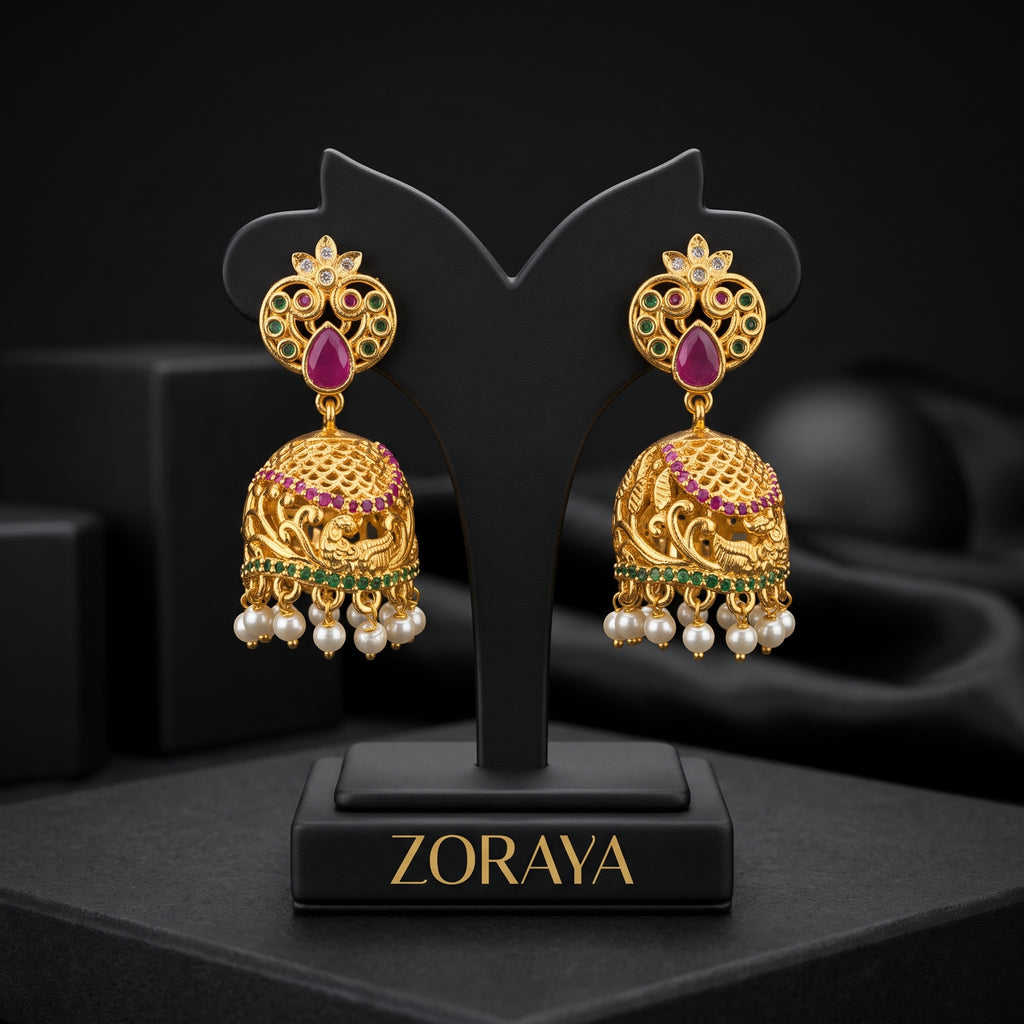 Royal Peacock Pearl Jhumka Earrings