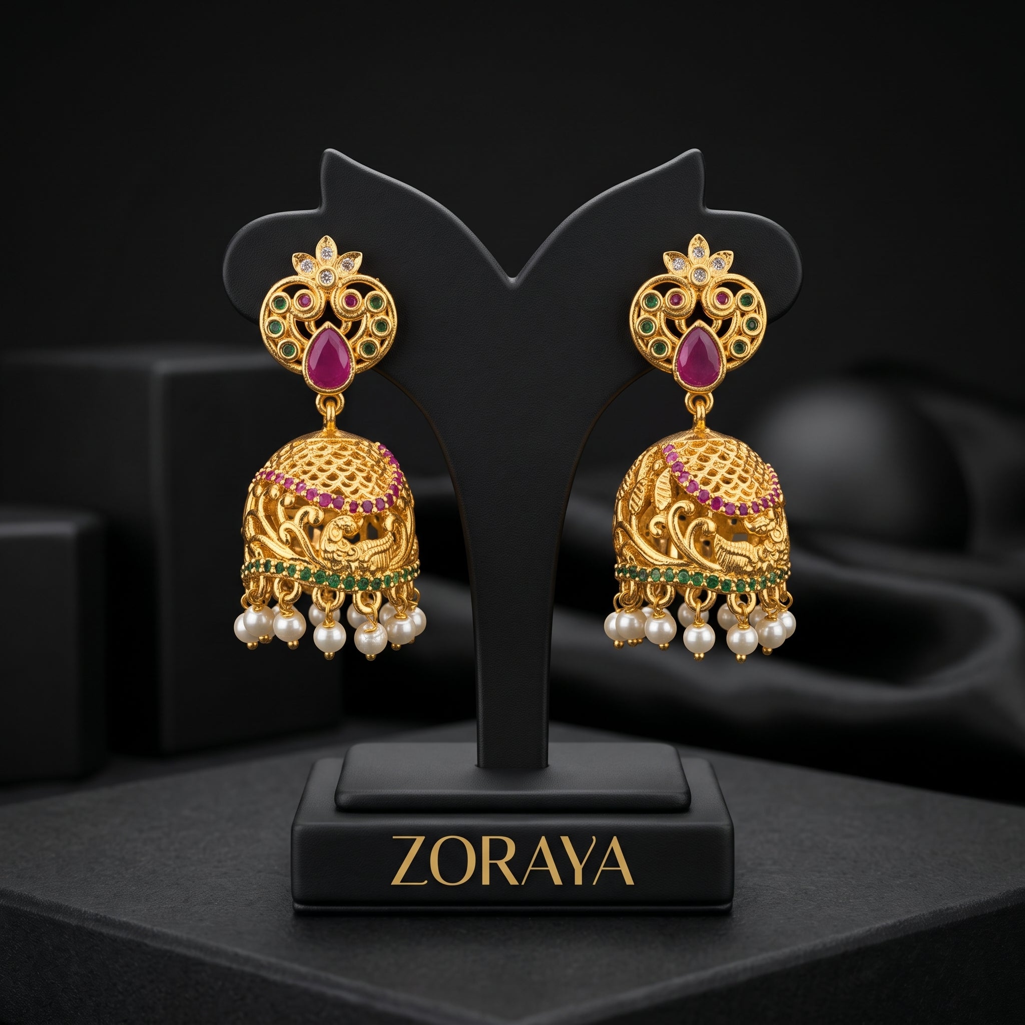 Royal Peacock Pearl Jhumka Earrings
