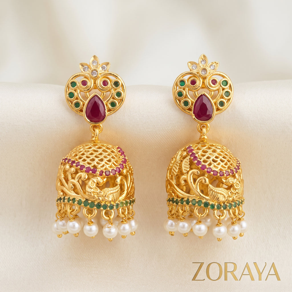 Royal Peacock Pearl Jhumka Earrings