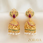 Royal Peacock Pearl Jhumka Earrings