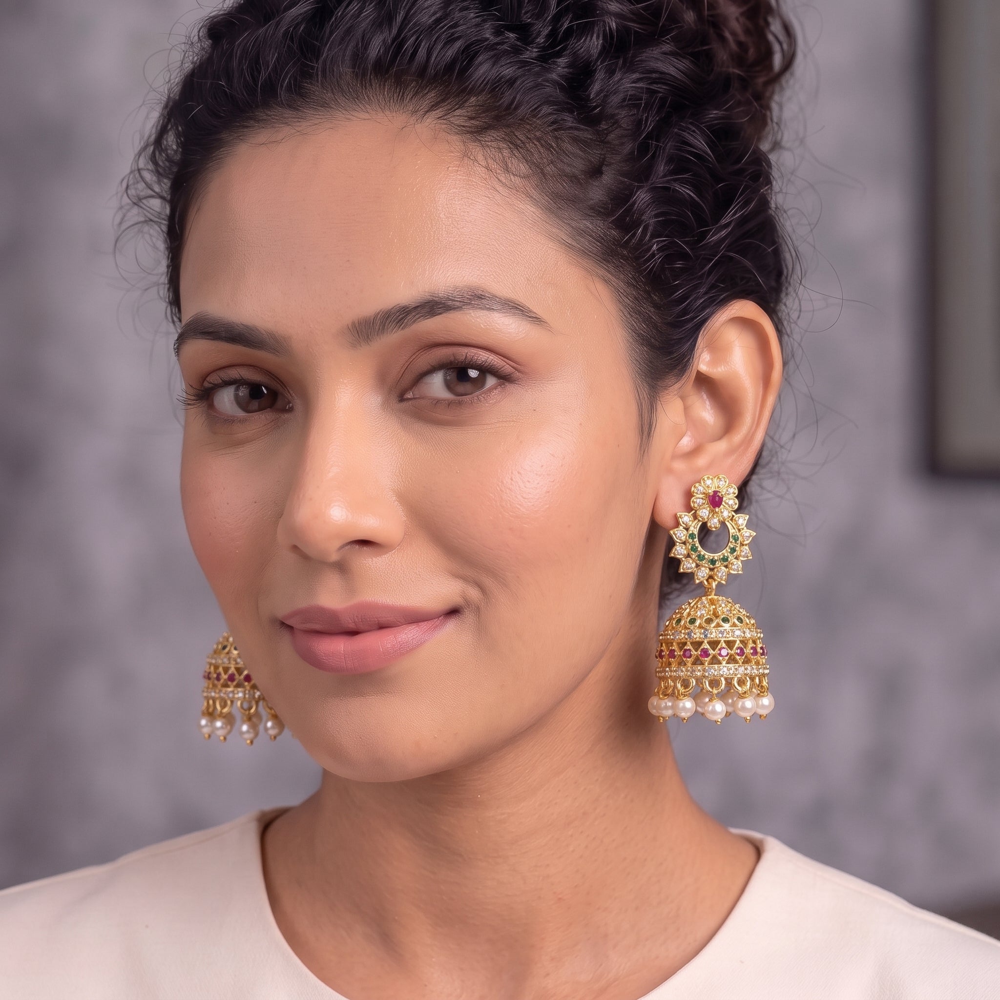 Zoraya Elegant Floral Jhumka Drop Earrings