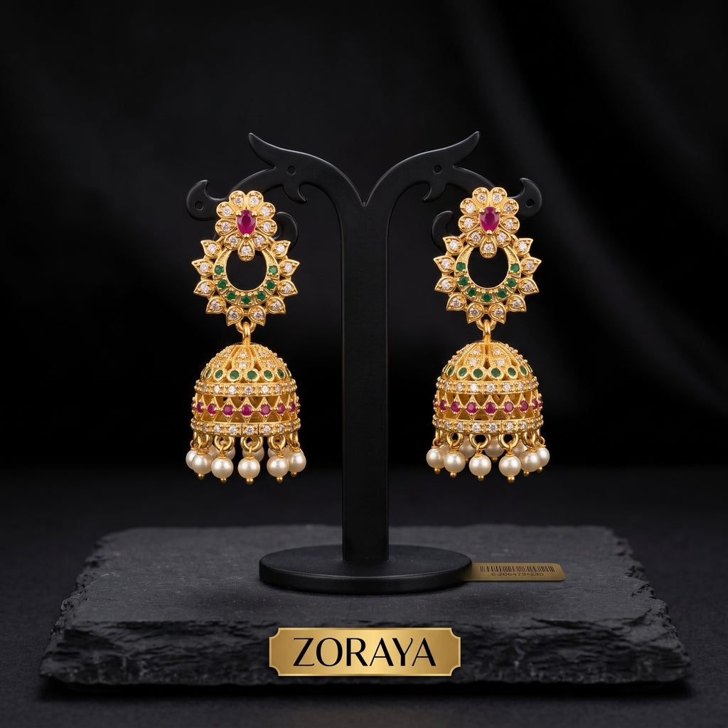 Zoraya Elegant Floral Jhumka Drop Earrings