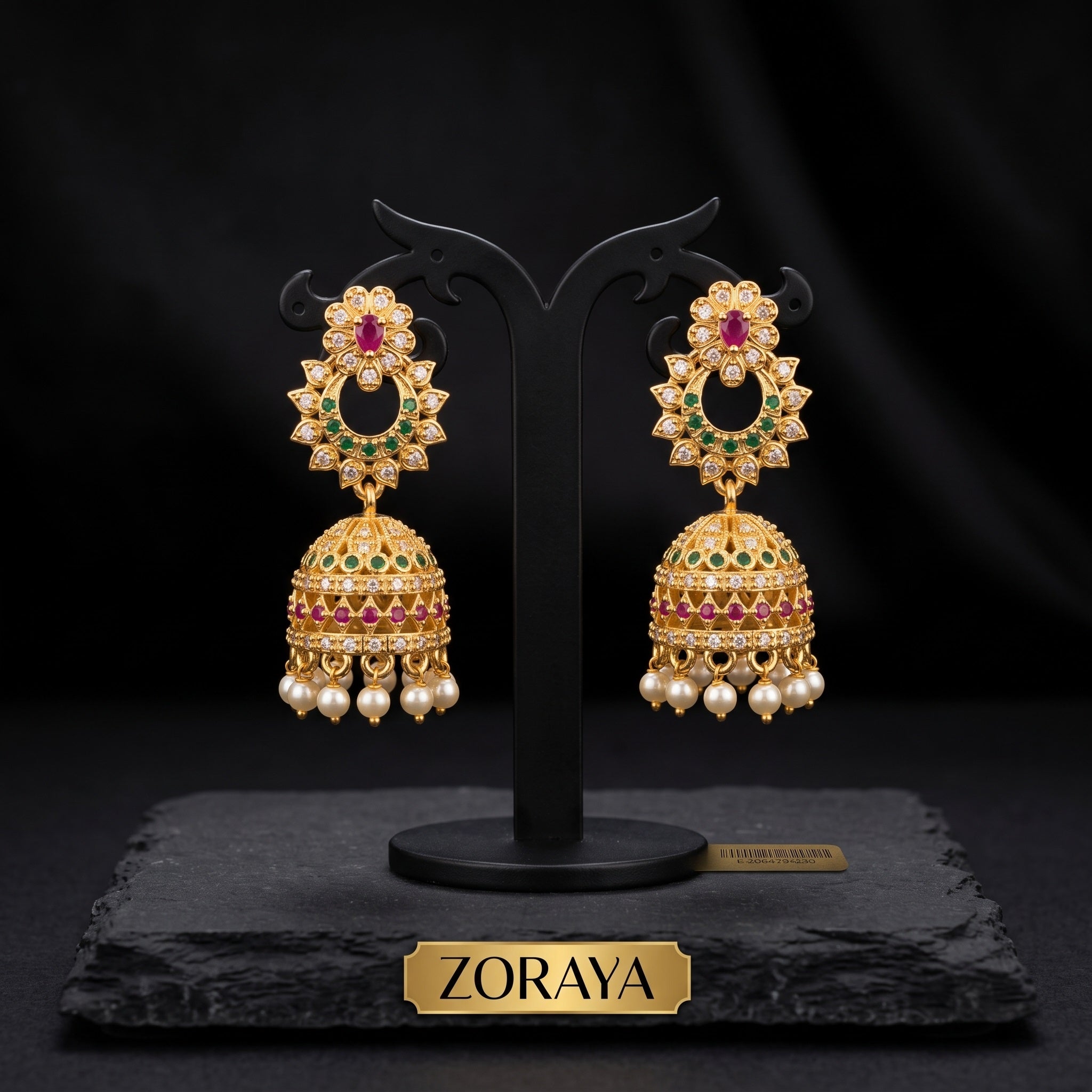 Zoraya Elegant Floral Jhumka Drop Earrings
