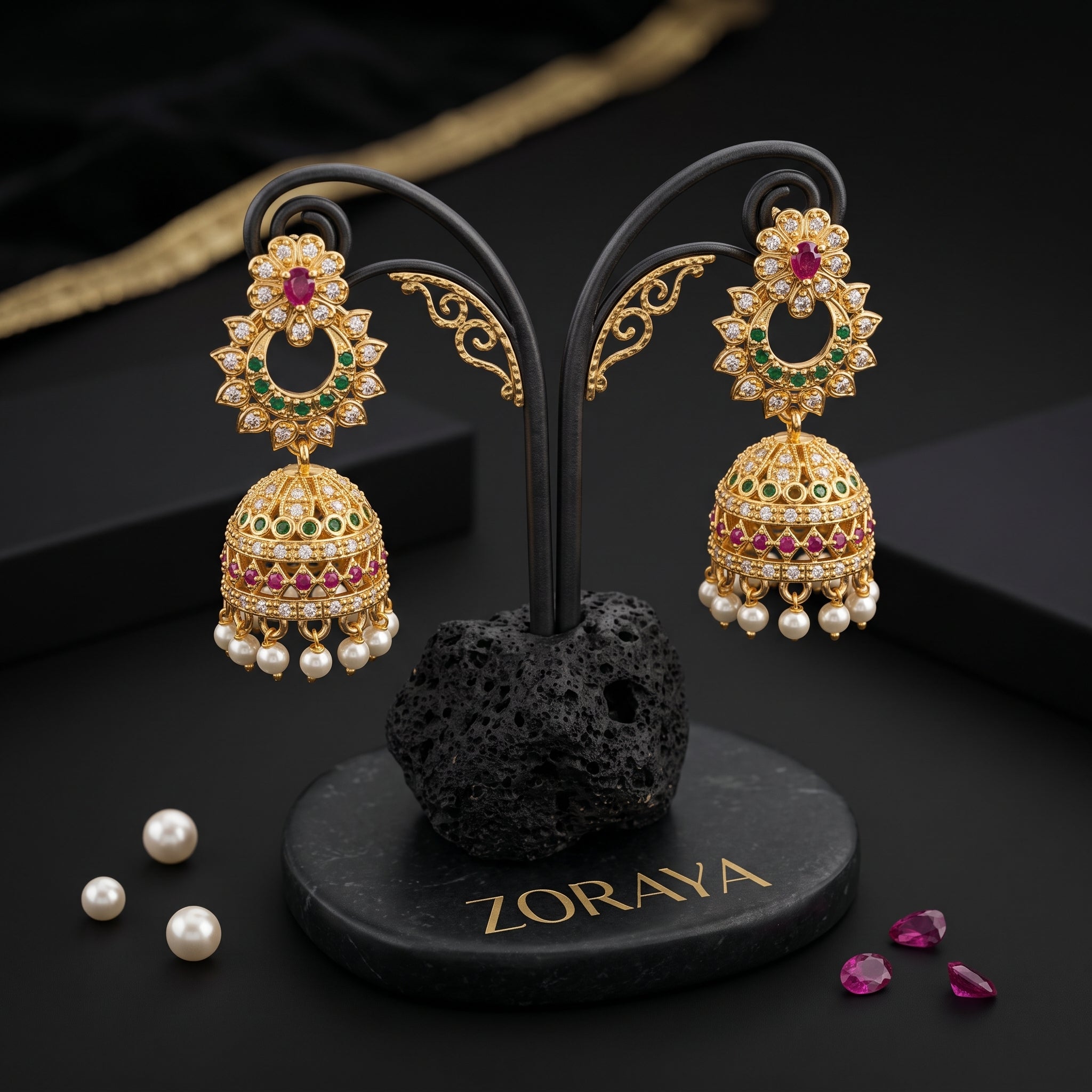 Zoraya Elegant Floral Jhumka Drop Earrings