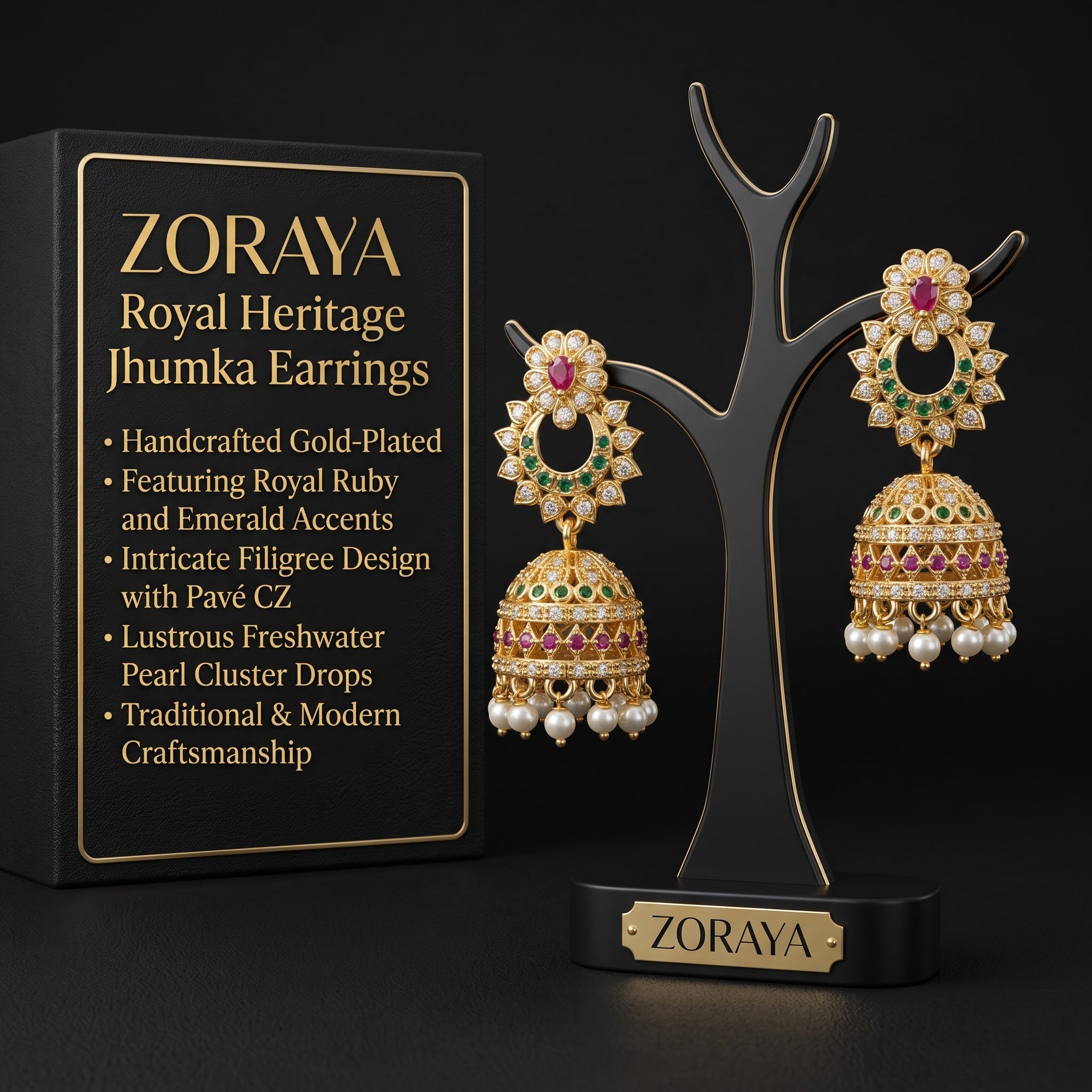 Zoraya Elegant Floral Jhumka Drop Earrings